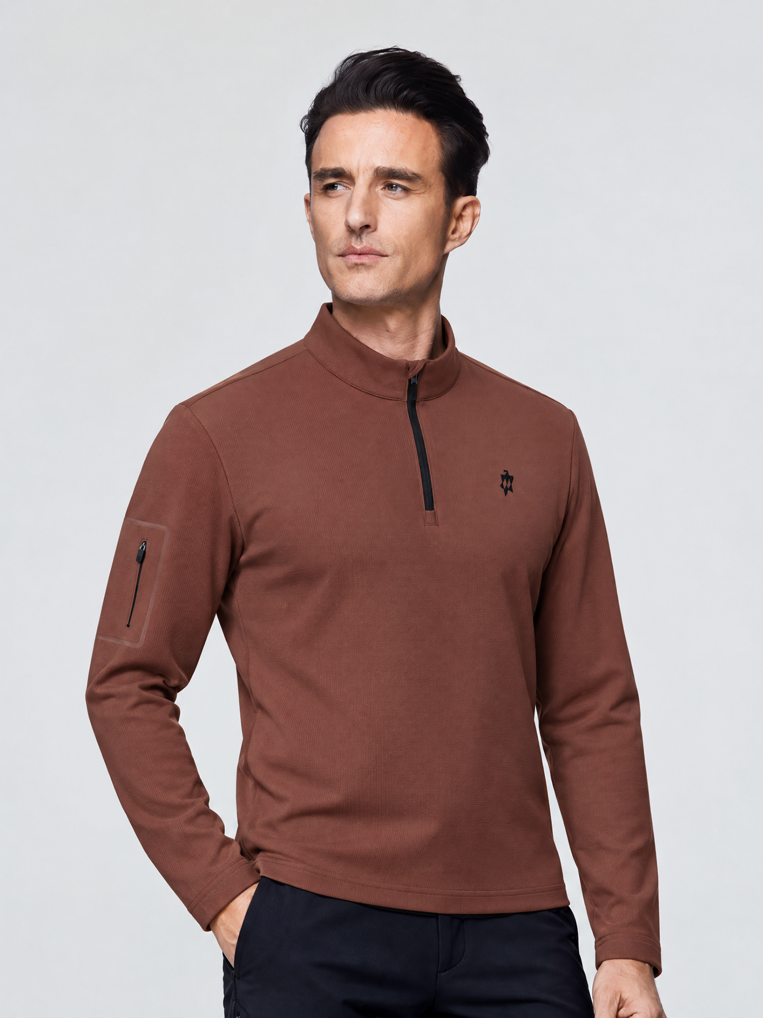 Oak Brown Long-Sleeve Stretch Polo