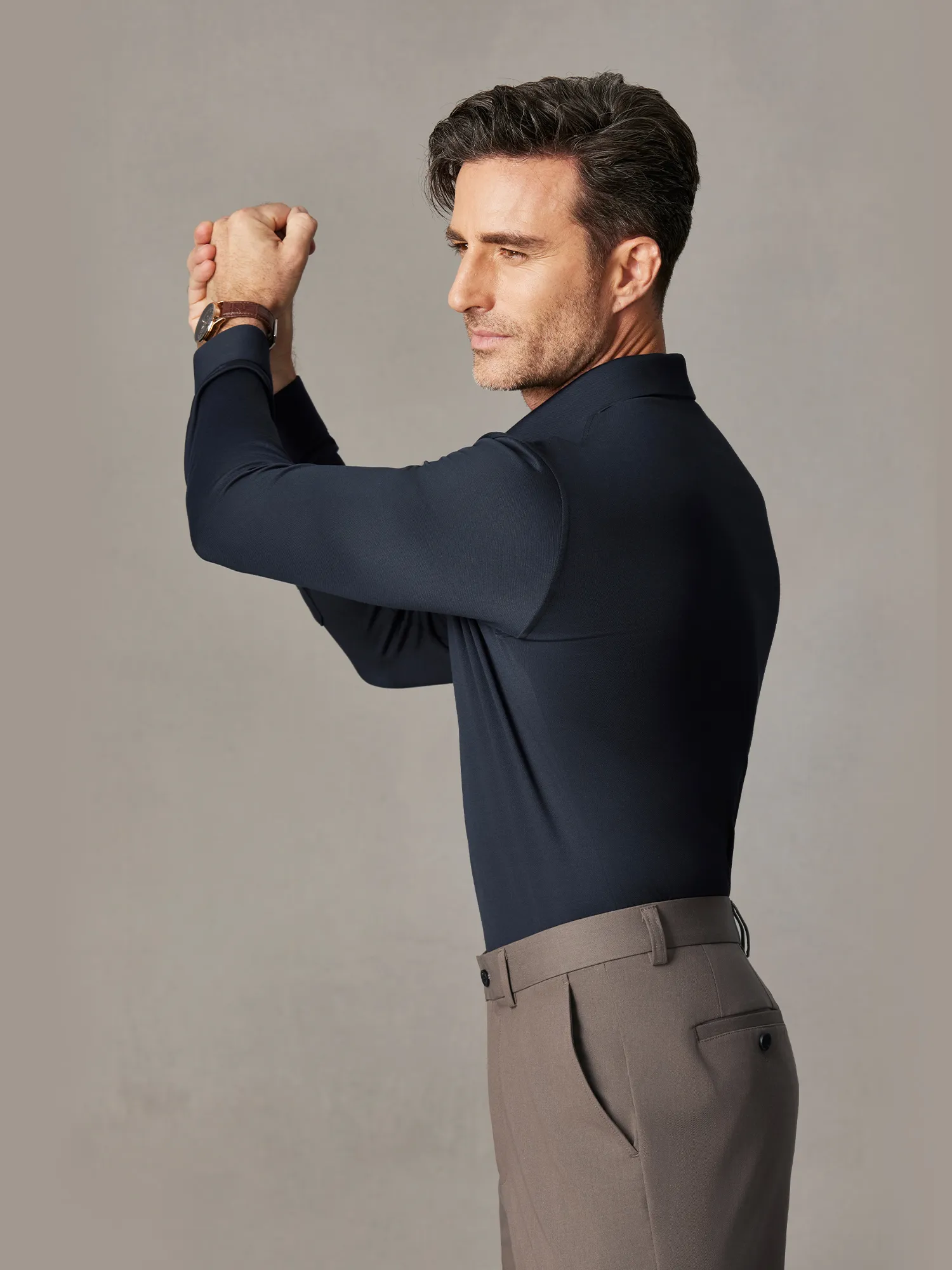 WarmTech Max Navy Blue Silk Cashmere Stretch Polo