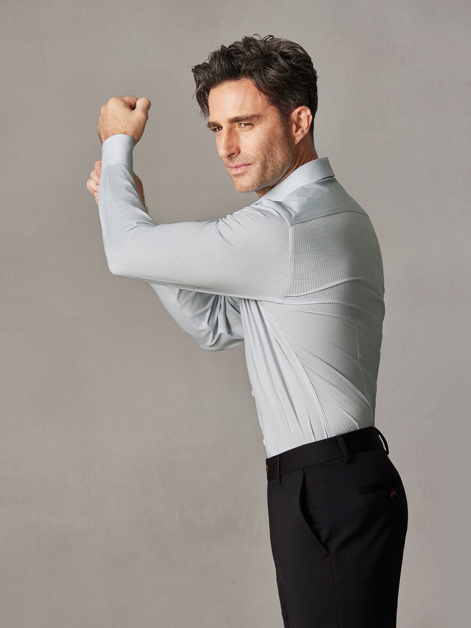 Mist Gray Stripe Pima Cotton High-Stretch Dress Shirt-Own Dream Shirts-Dress Shirts for Men