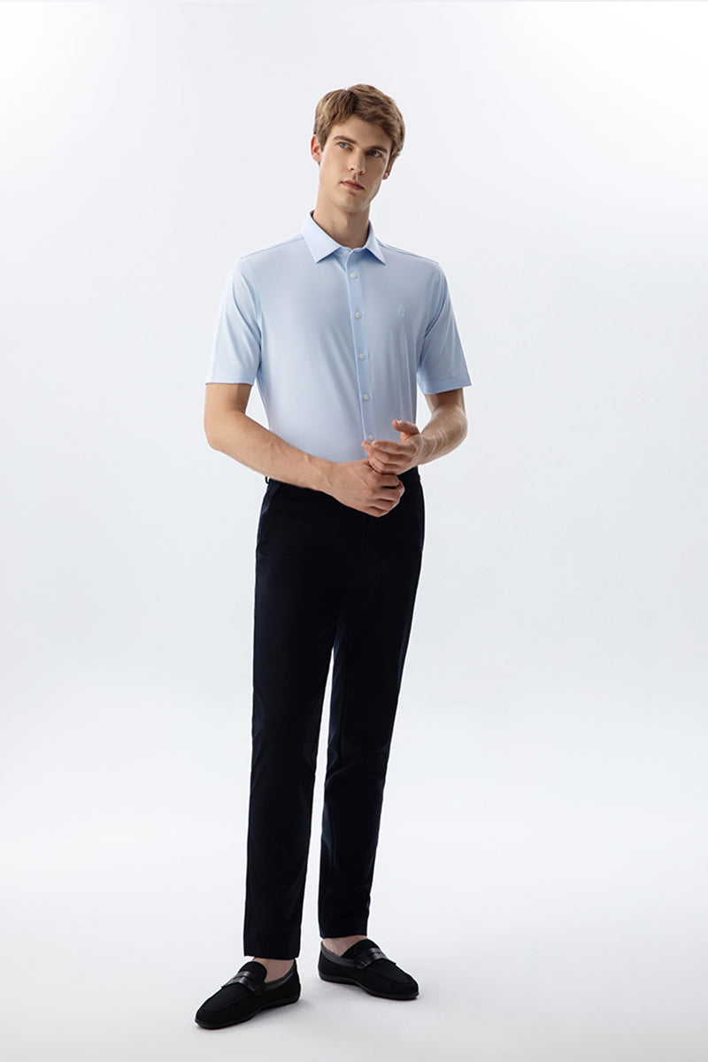 Non-Iron Stretch Supima Blue Short Sleeve Shirt-OWN DREAM Shirts