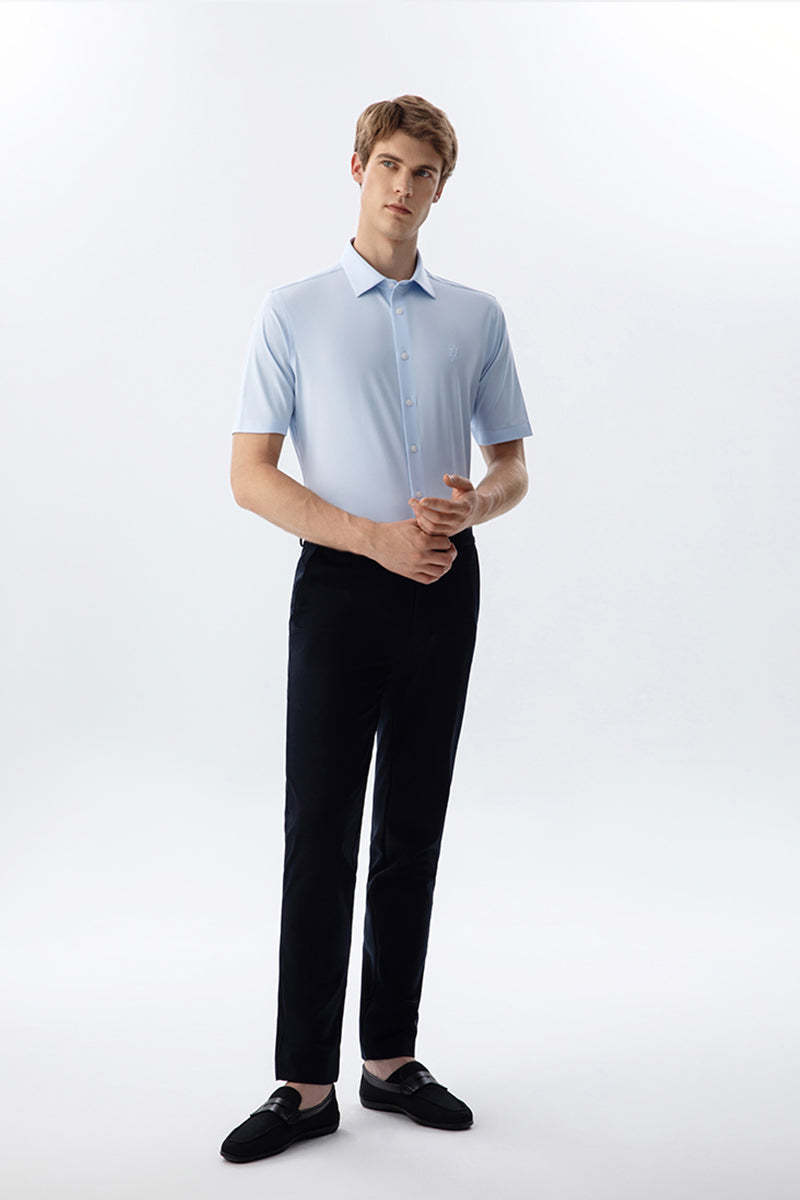 Non-Iron Stretch Supima Blue Short Sleeve Shirt-OWN DREAM Shirts