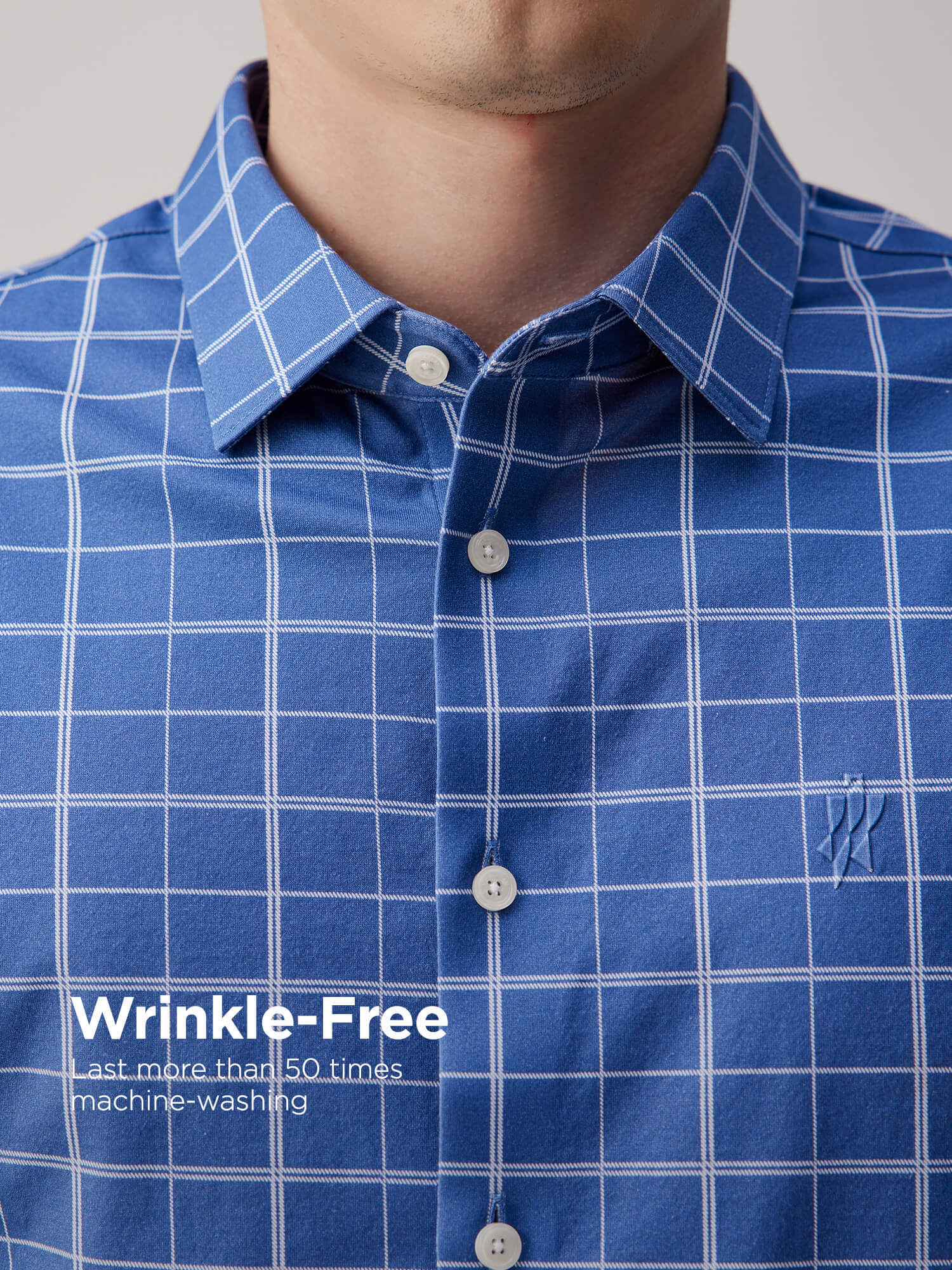 Cobalt Blue Omni-Stretch Check Dress Shirt