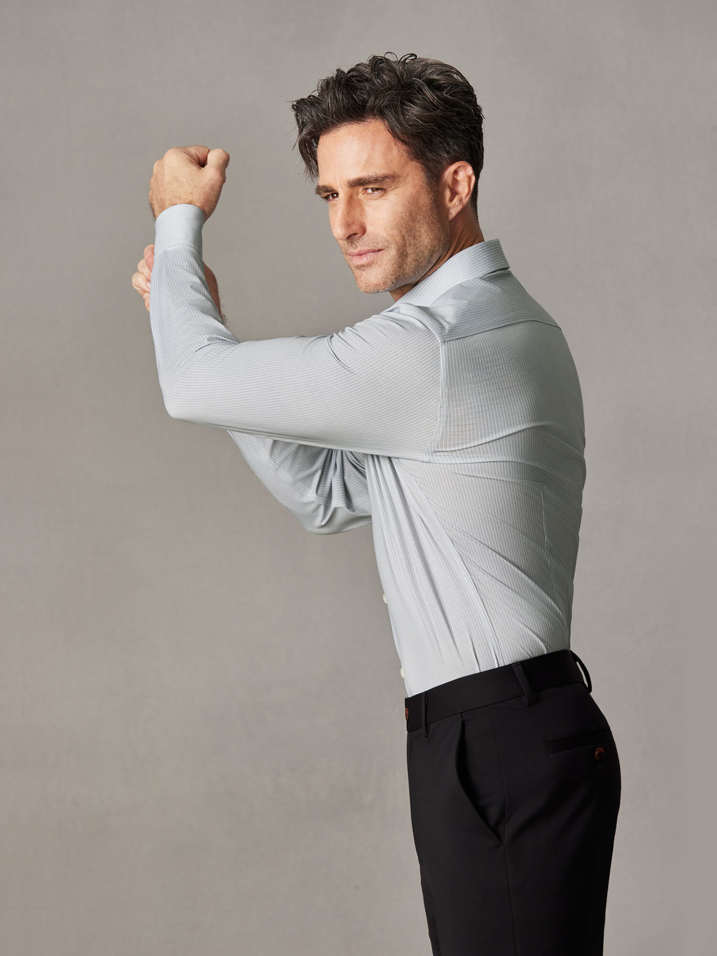 Mist Gray Stripe Pima Cotton High-Stretch Dress Shirt-Own Dream Shirts-Dress Shirts for Men