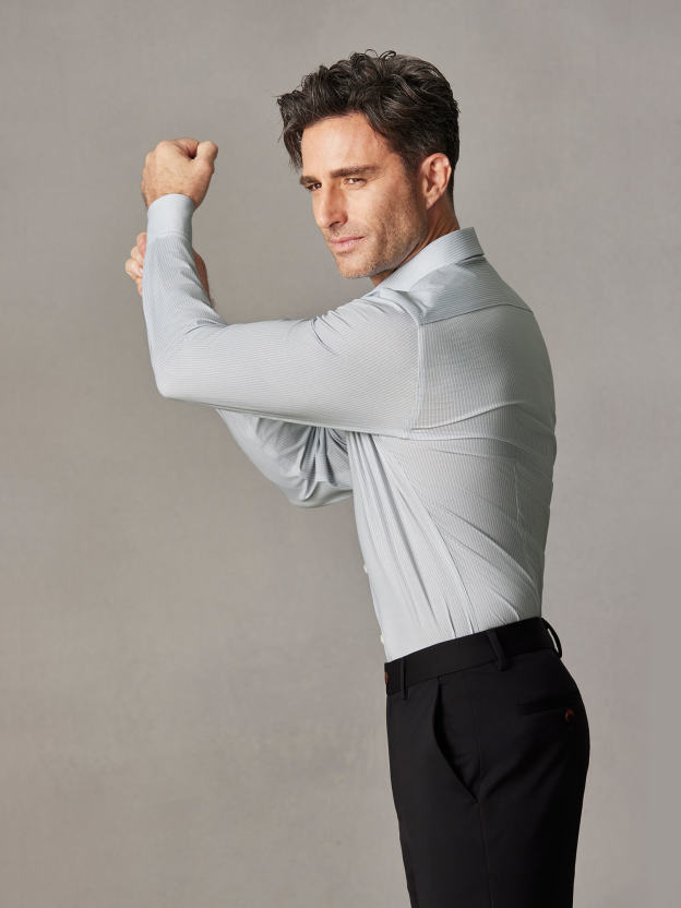 Mist Gray Stripe Pima Cotton High-Stretch Dress Shirt-Own Dream Shirts-Dress Shirts for Men