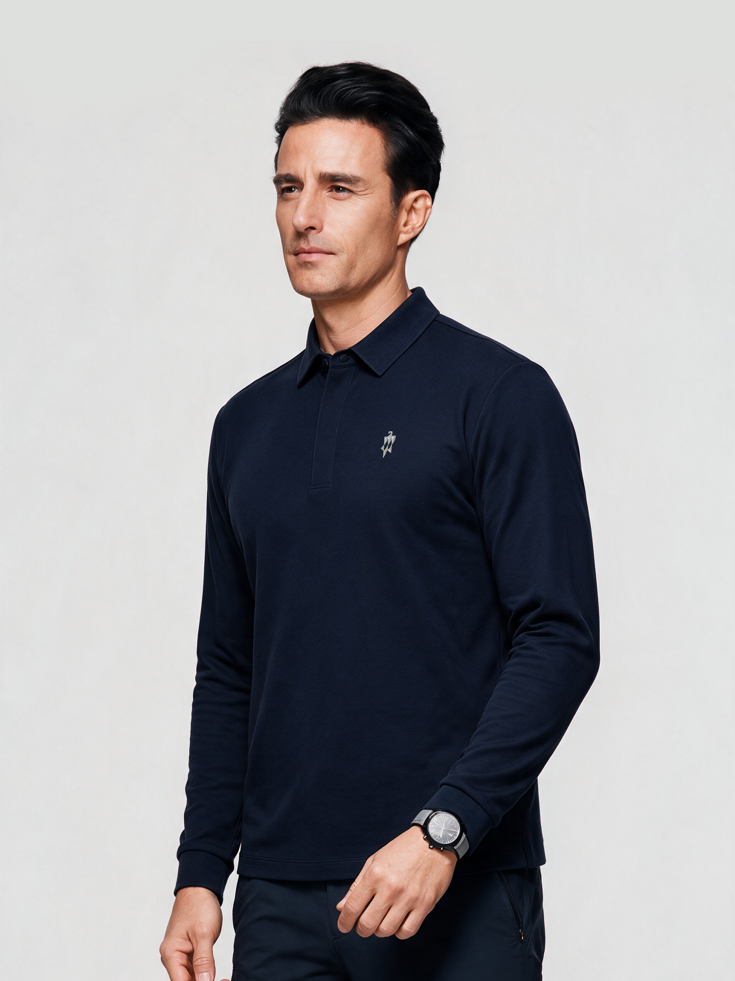 Deep Navy Long-Sleeve Stretch Polo