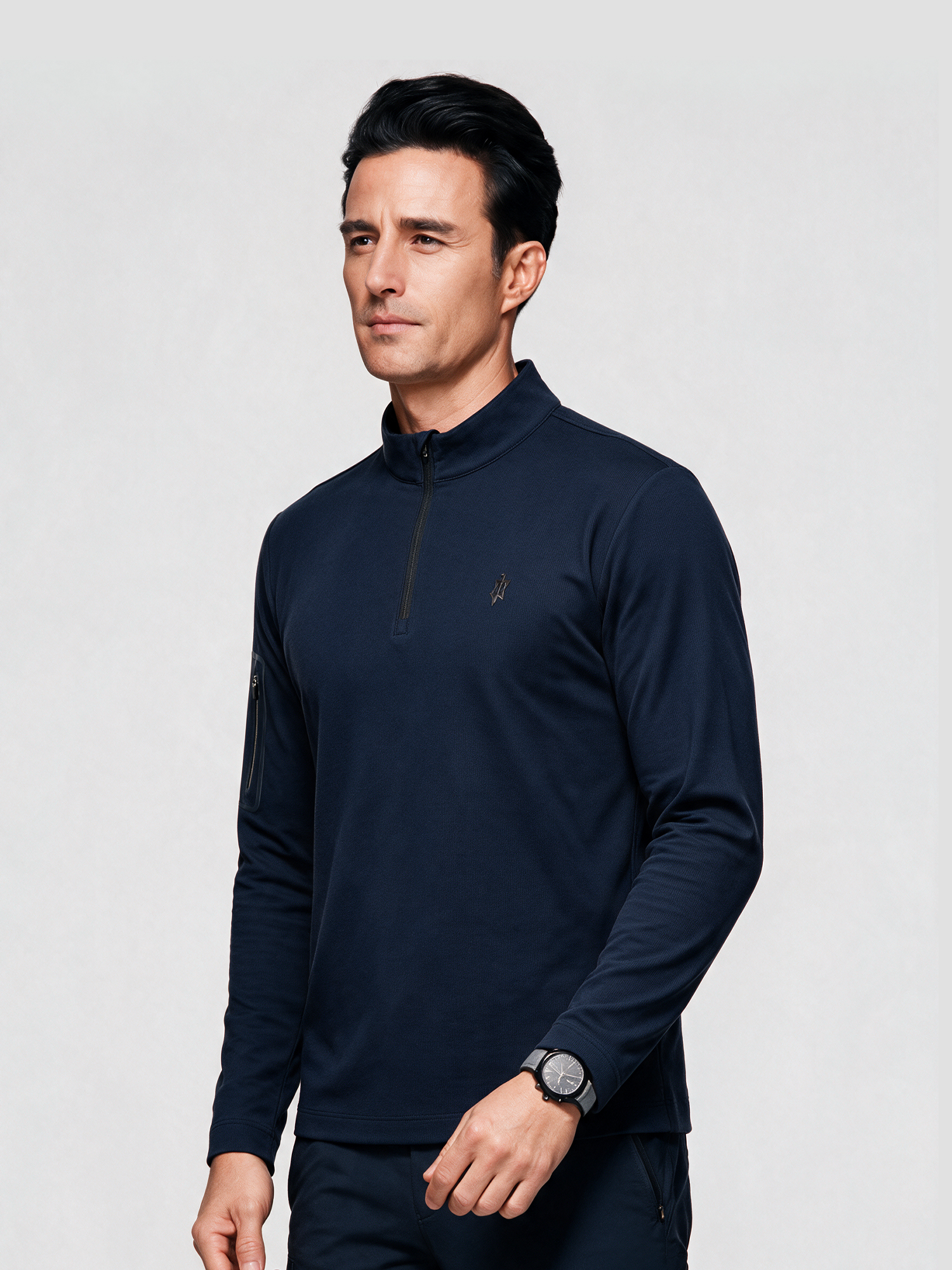 Deep Navy Long-Sleeve Stretch Polo