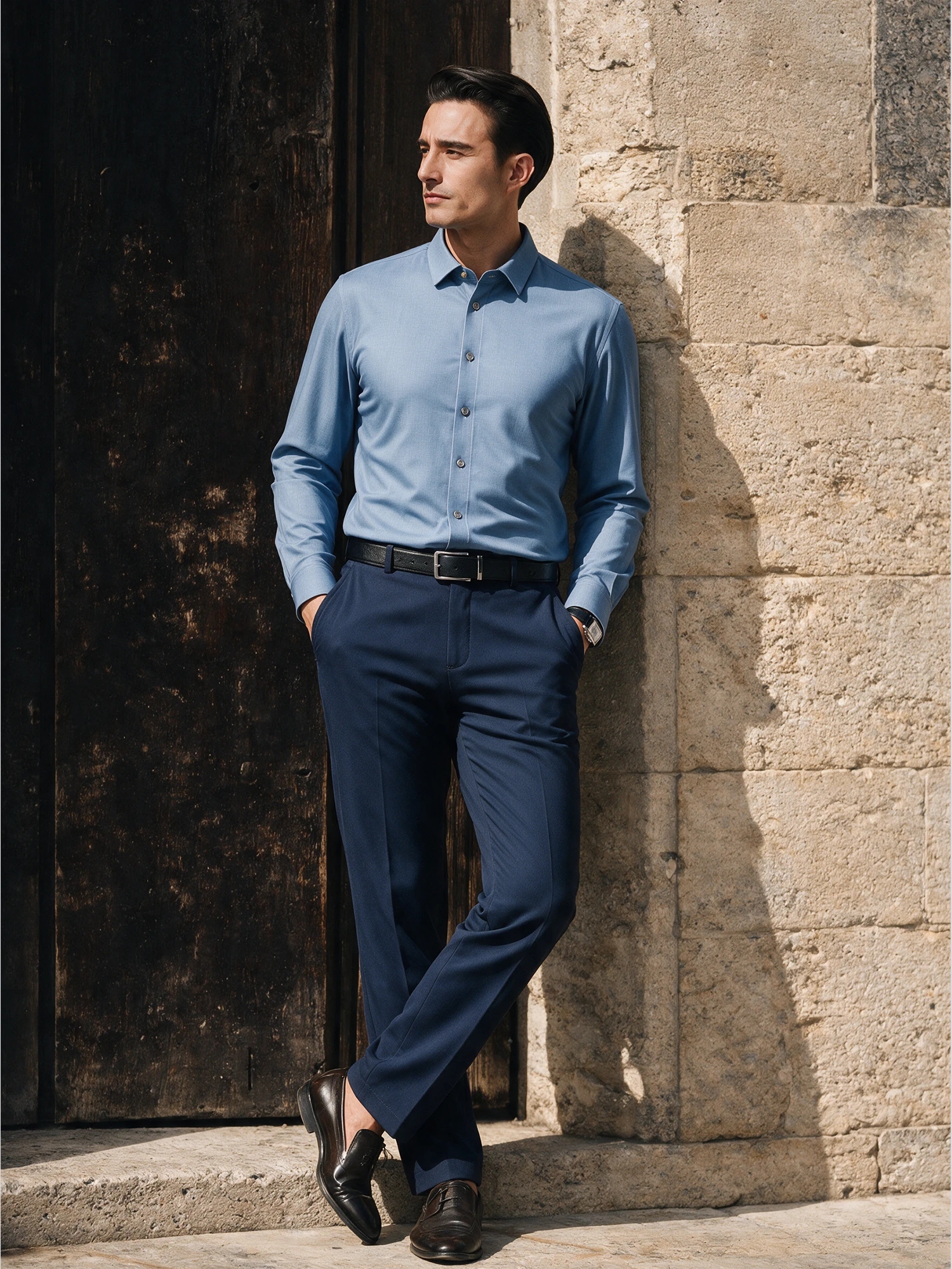 Ocean Blue Check Stretch Shirt