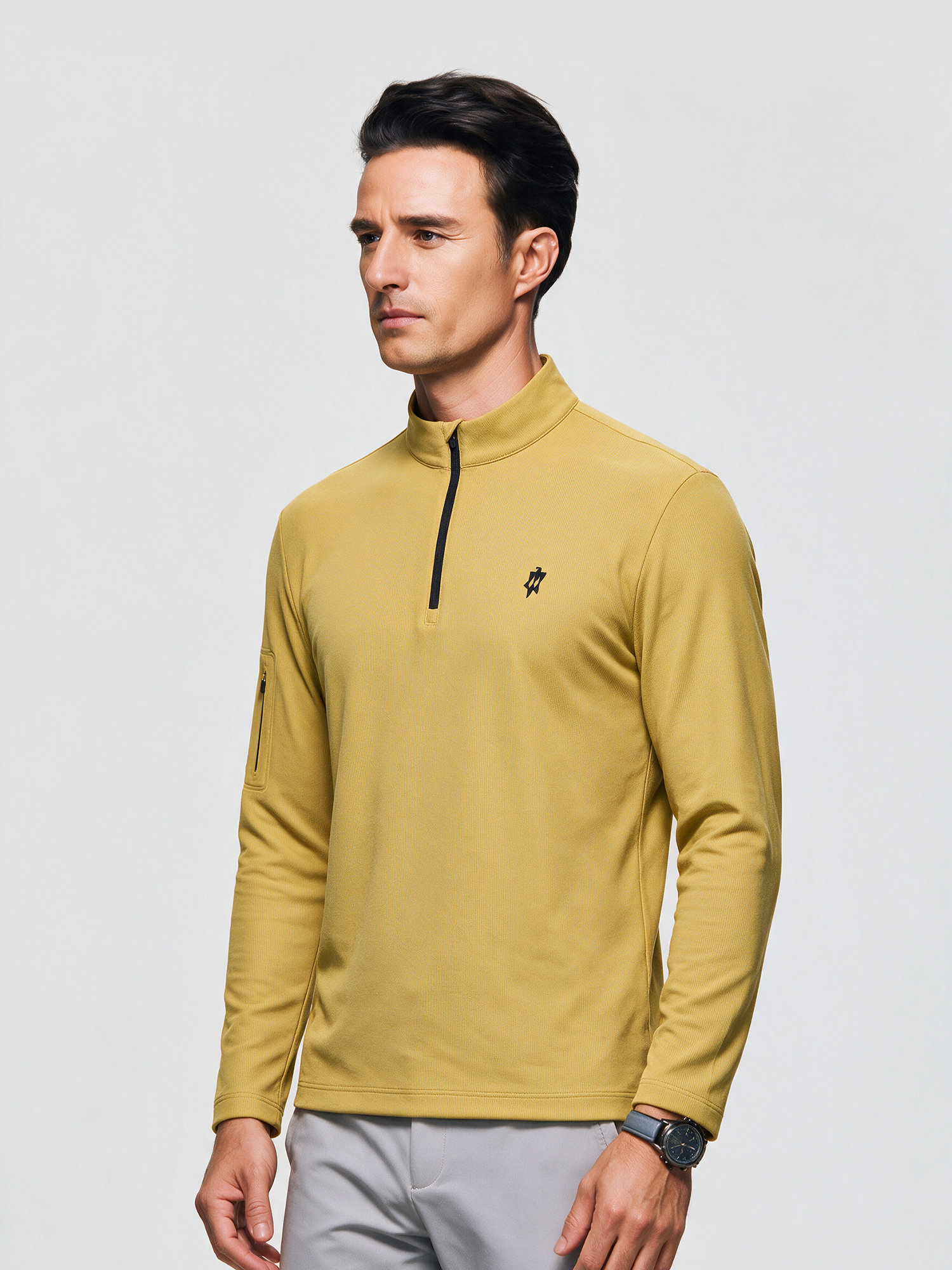 Amber Gold Long-Sleeve Stretch Polo