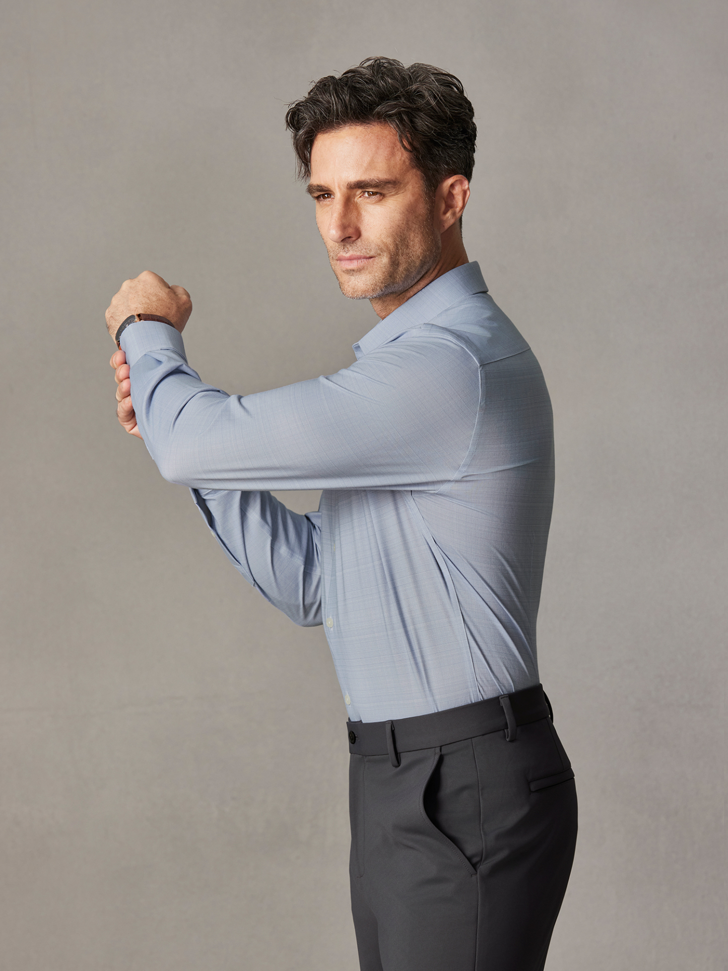 Mist Grey Cloudweave Pima Cotton High-Stretch Mulberry Silk Dress Shirt-Own Dream Shirts-Dress Shirts for Men