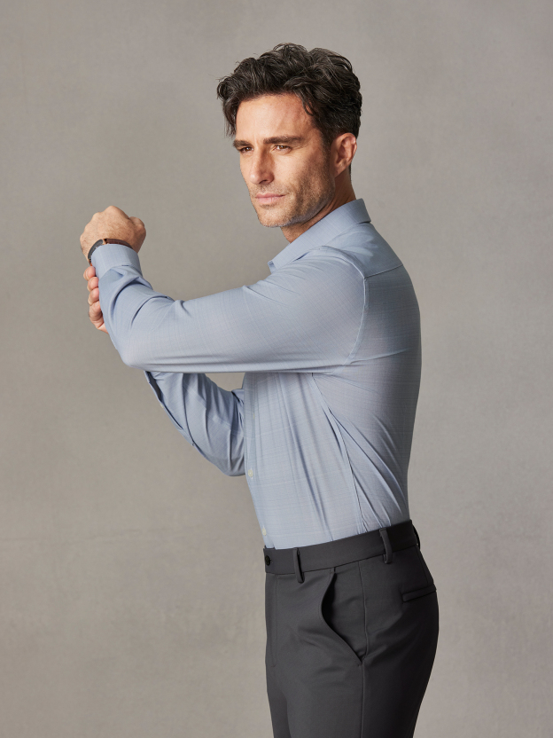 Mist Grey Cloudweave Pima Cotton High-Stretch Mulberry Silk Dress Shirt-Own Dream Shirts-Dress Shirts for Men