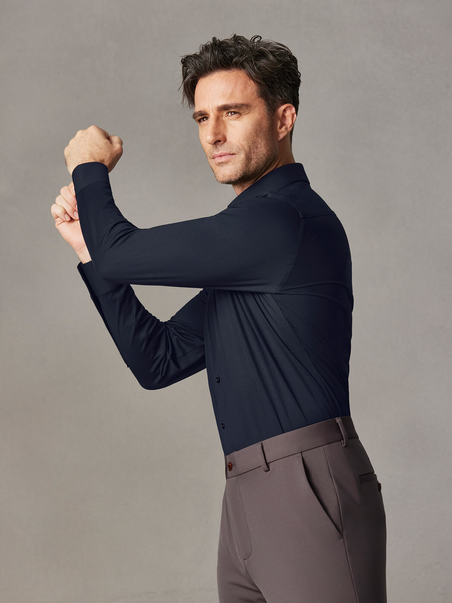 100S Thread Count High-Stretch Dark Blue Shirt-Own Dream Shirts-Dress Shirts for Men