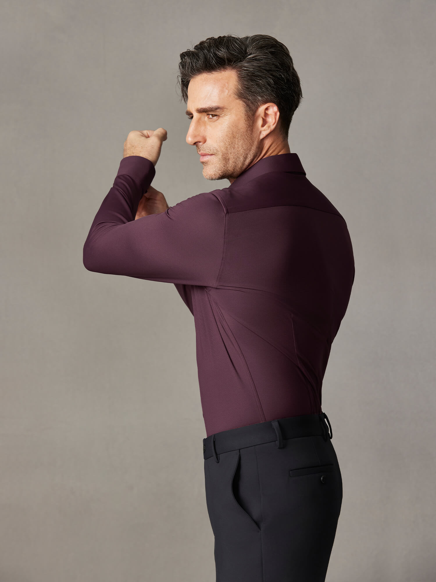 Burgundy Wool Check High-Stretch Shirt-Own Dream Shirts-Dress Shirts for Men