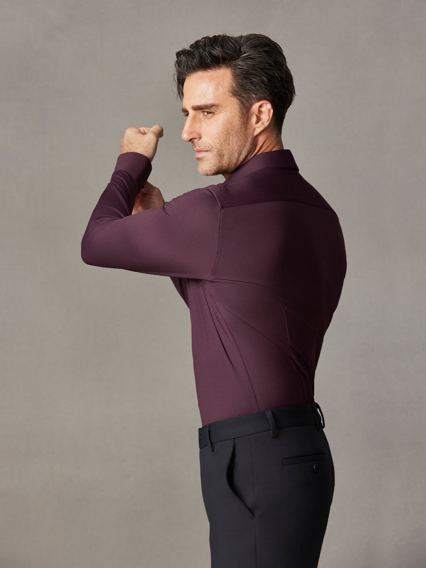 Burgundy Wool Check High-Stretch Shirt-Own Dream Shirts-Dress Shirts for Men