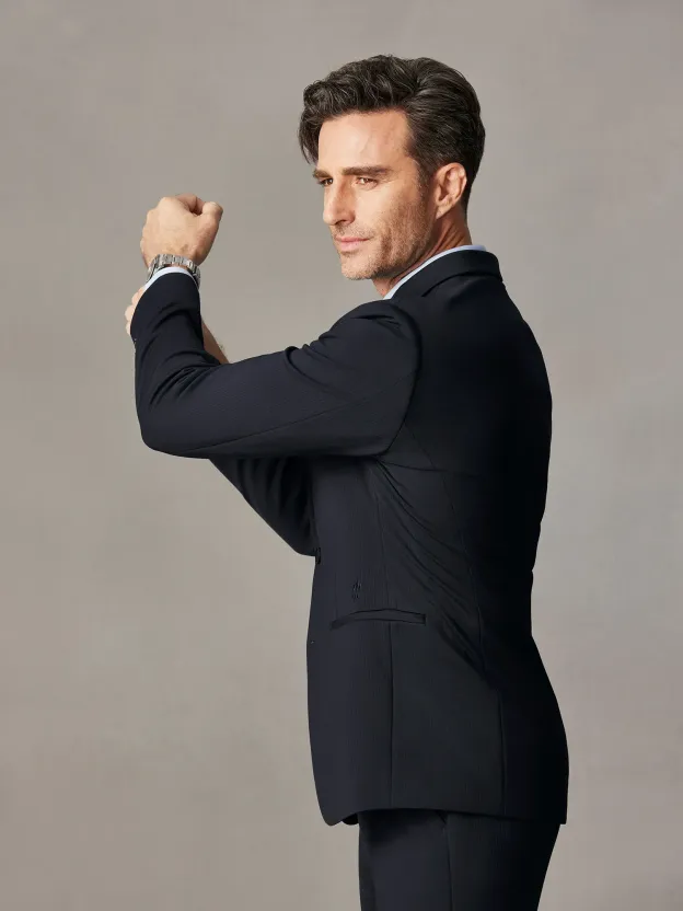 Falcon Navy Shadow Plaid Stretch Blazer