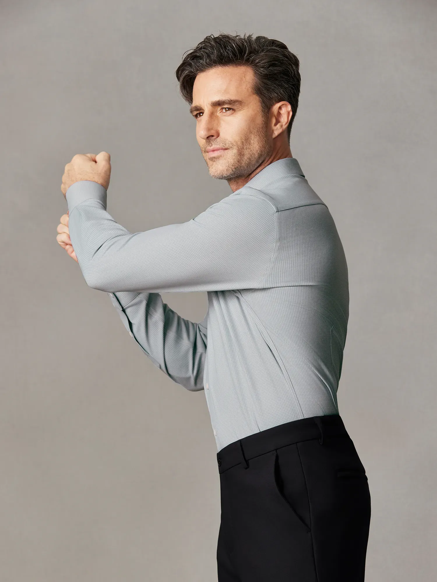 WarmTech Ultra Moonlight Gray Check Cashmere Stretch Shirt