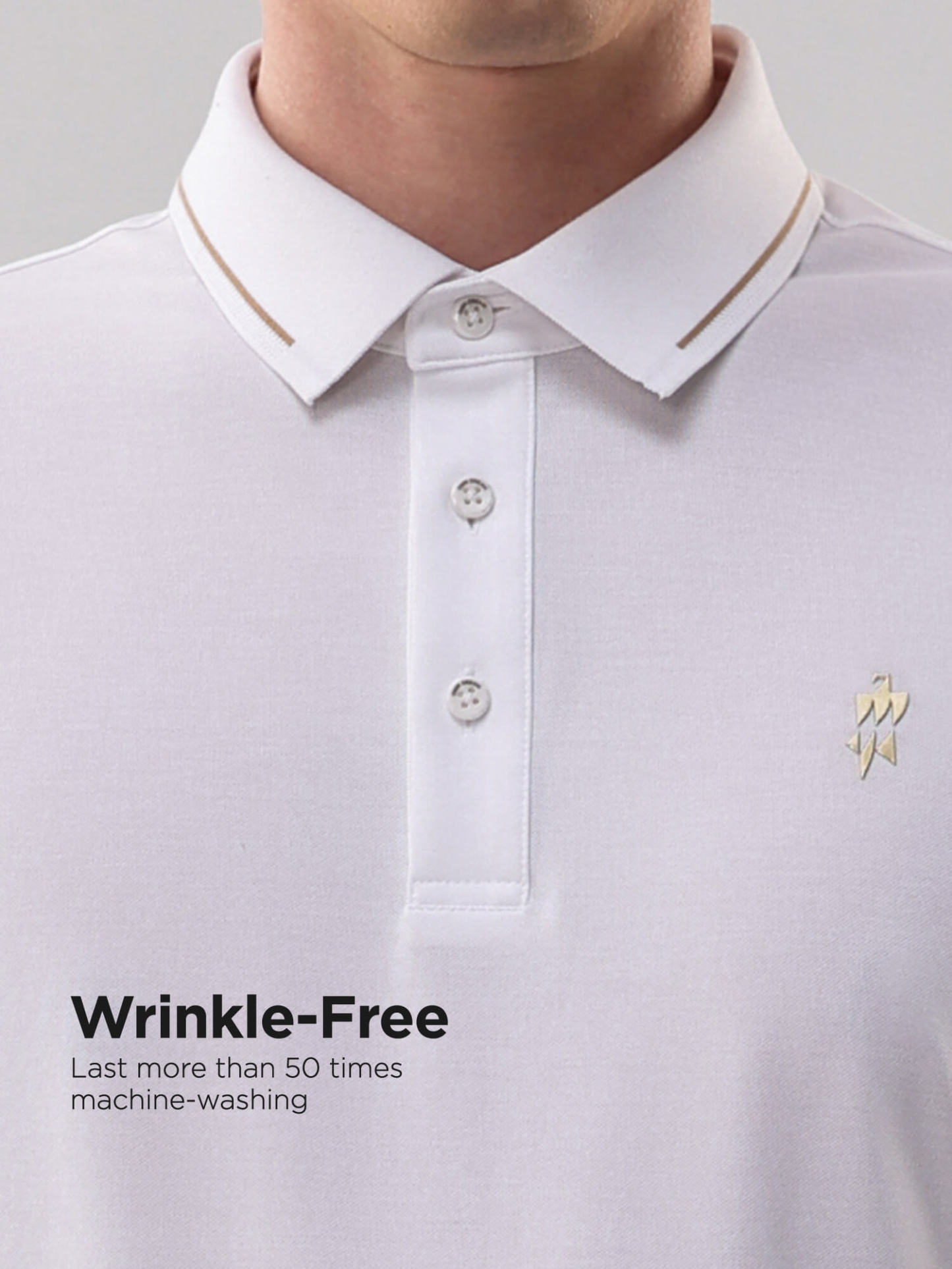 Ivory White High-Stretch Gold-Trimmed Collar Polo