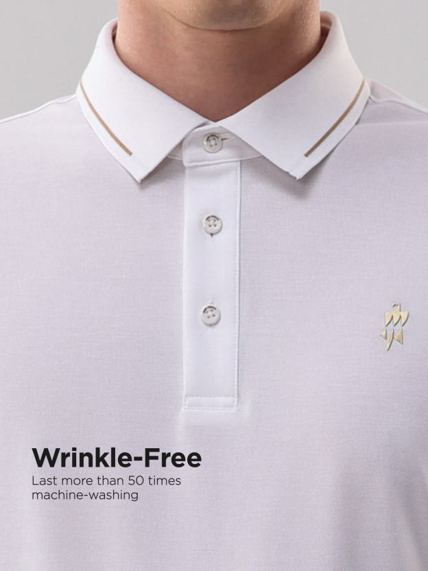 Ivory White High-Stretch Gold-Trimmed Collar ‌Polo