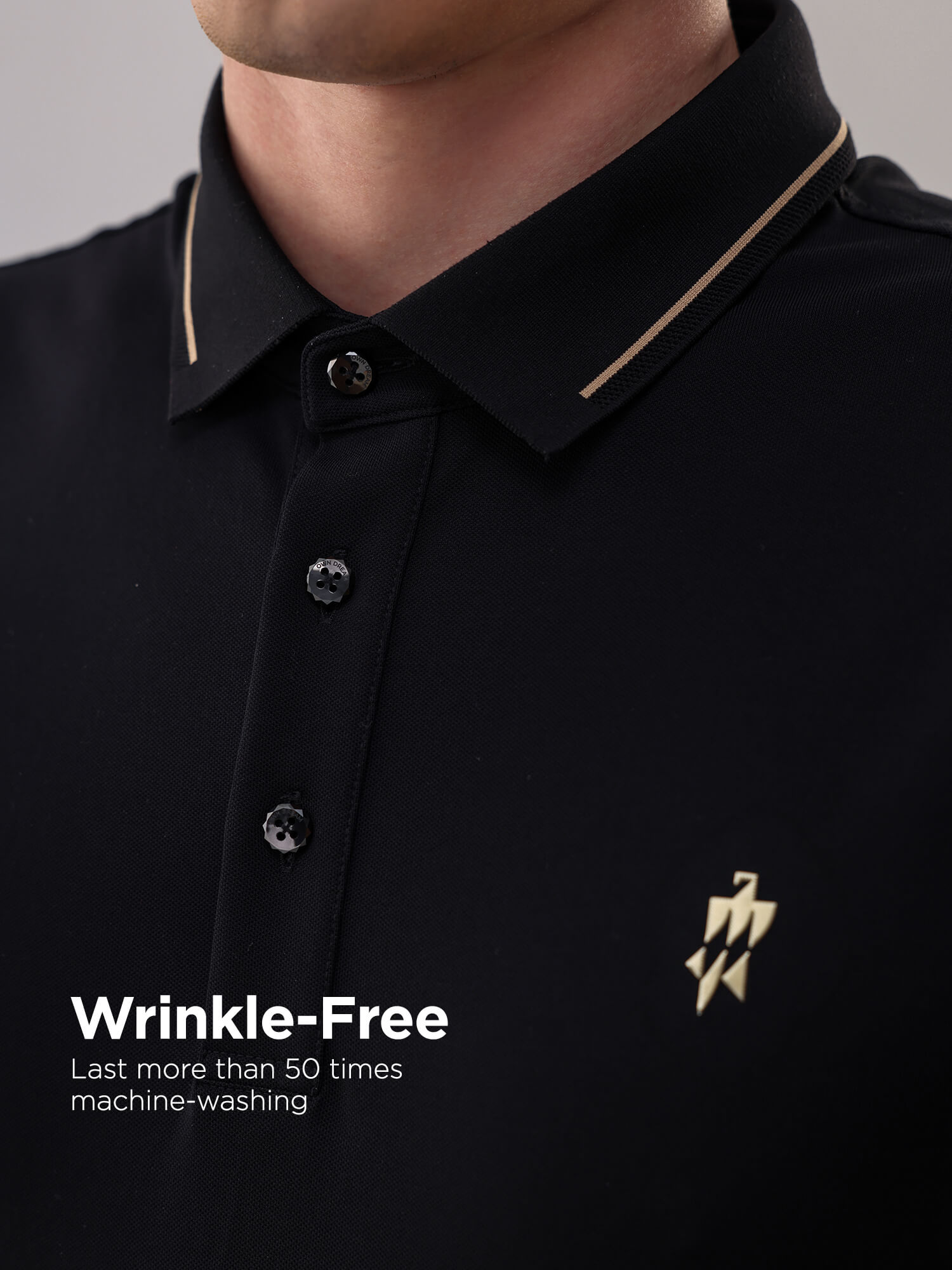 Meteorite Black High-Stretch Gold-Trimmed Collar ‌Polo-Own Dream Shirts-Dress Shirts for Men
