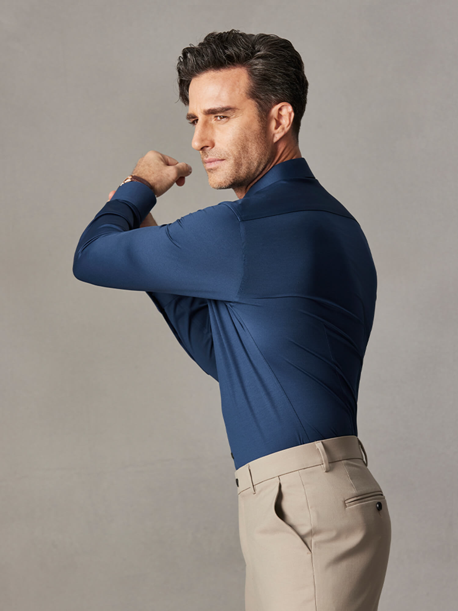 S50 Lustrous Dusk Blue Silk High-Stretch Shirt​-Own Dream Shirts-Dress Shirts for Men