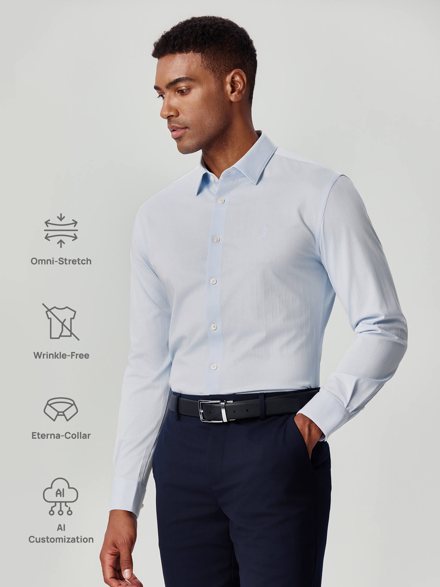 Moon Blue Ribbed Stretch Shirt