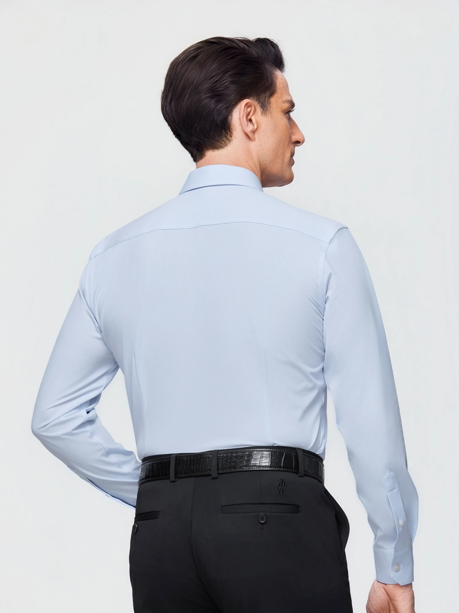 Light Blue Plaid Stretch Shirt
