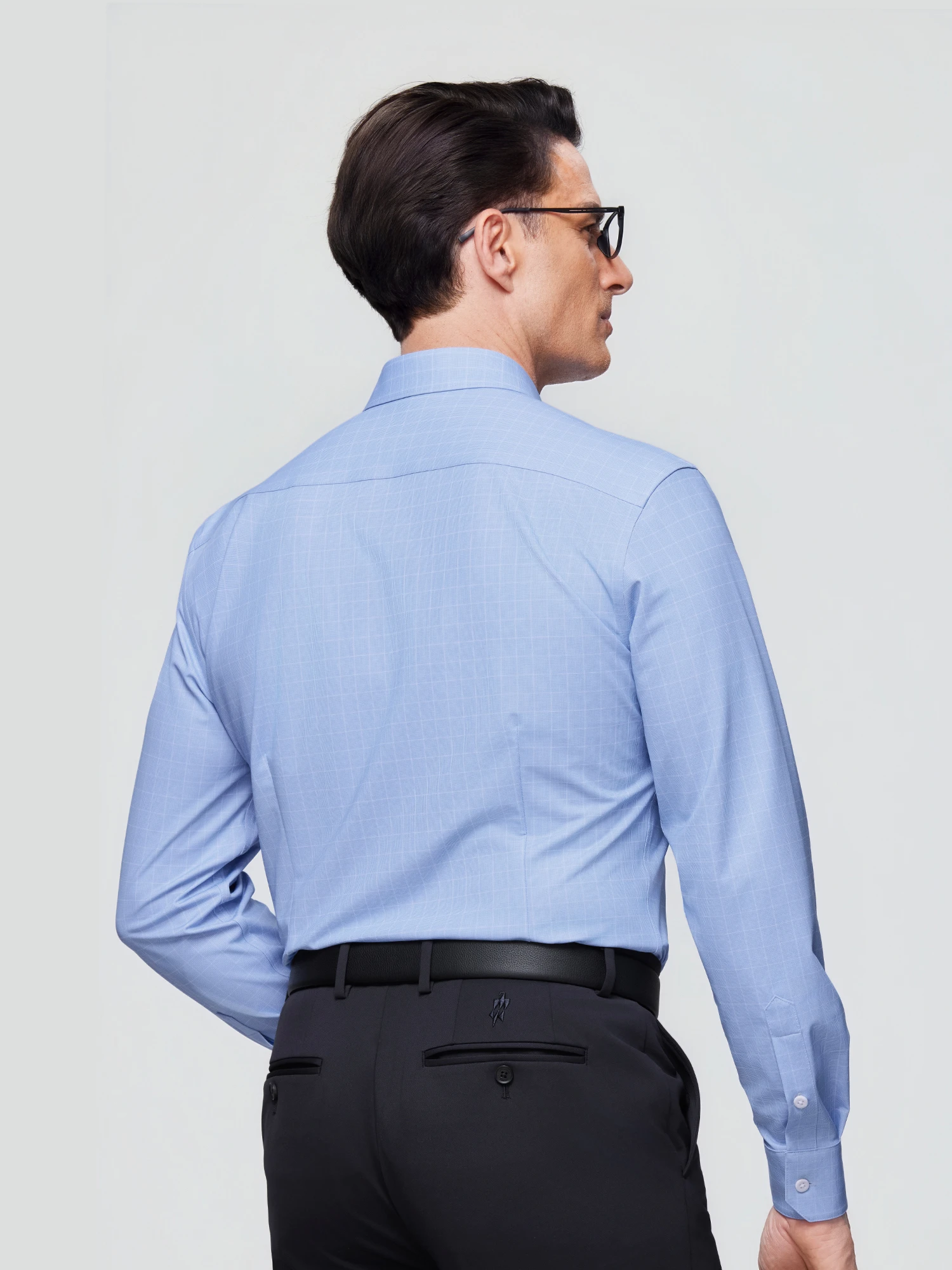 Light Blue Plaid Stretch Shirt