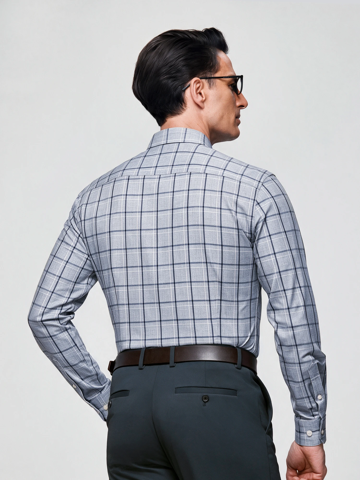 Mist Blue Check Stretch Shirt