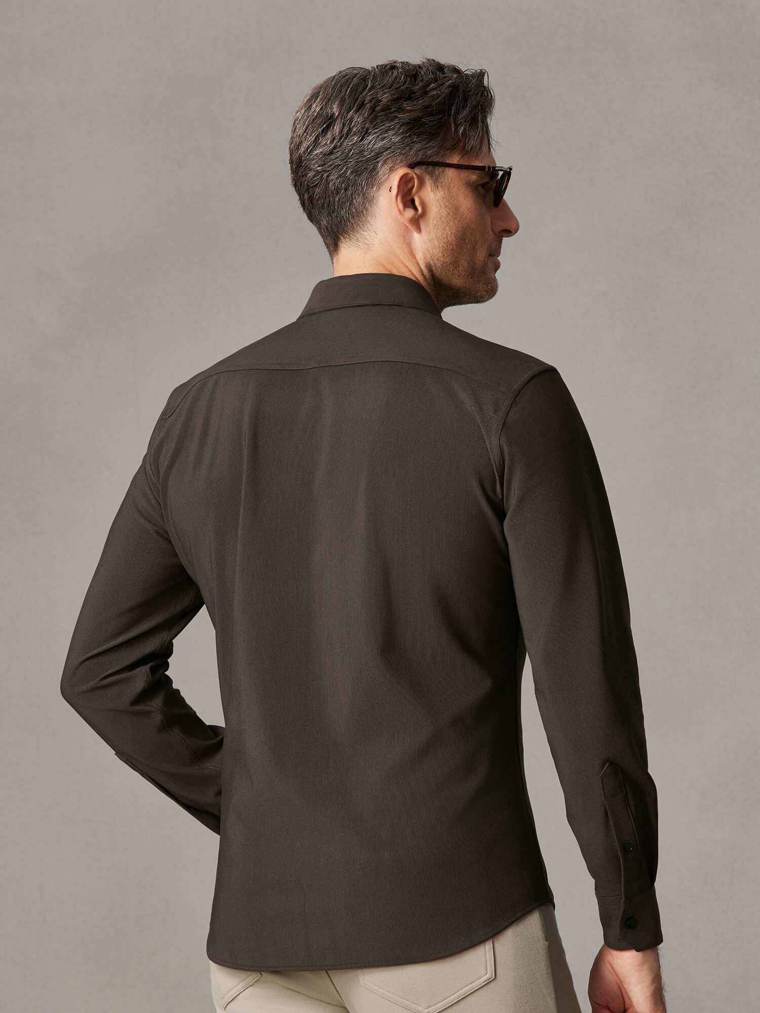 Mocha Brown Corduroy Stretch Shirt-Own Dream Shirts-Dress Shirts for Men