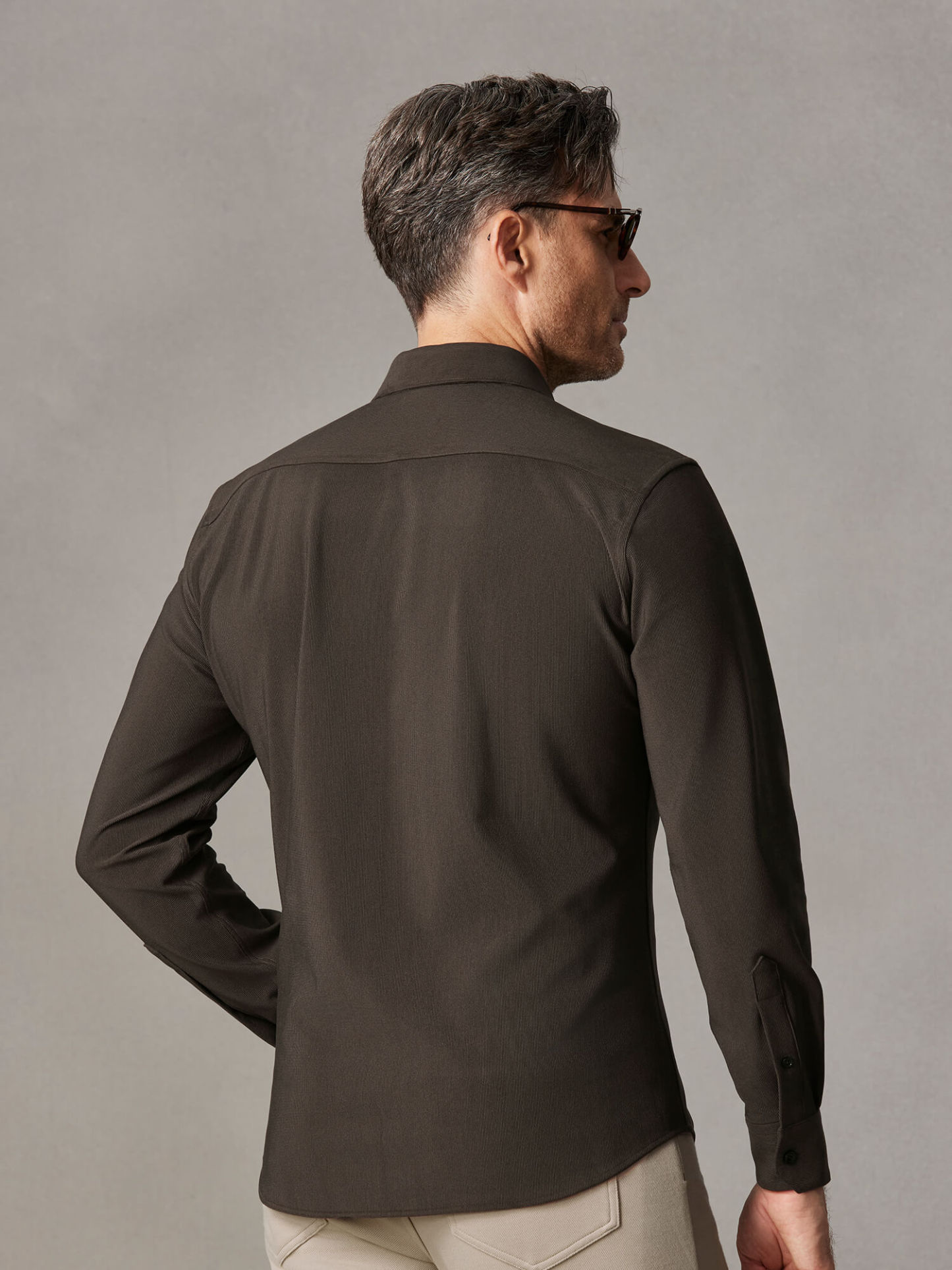 Mocha Brown Corduroy Stretch Shirt-Own Dream Shirts-Dress Shirts for Men