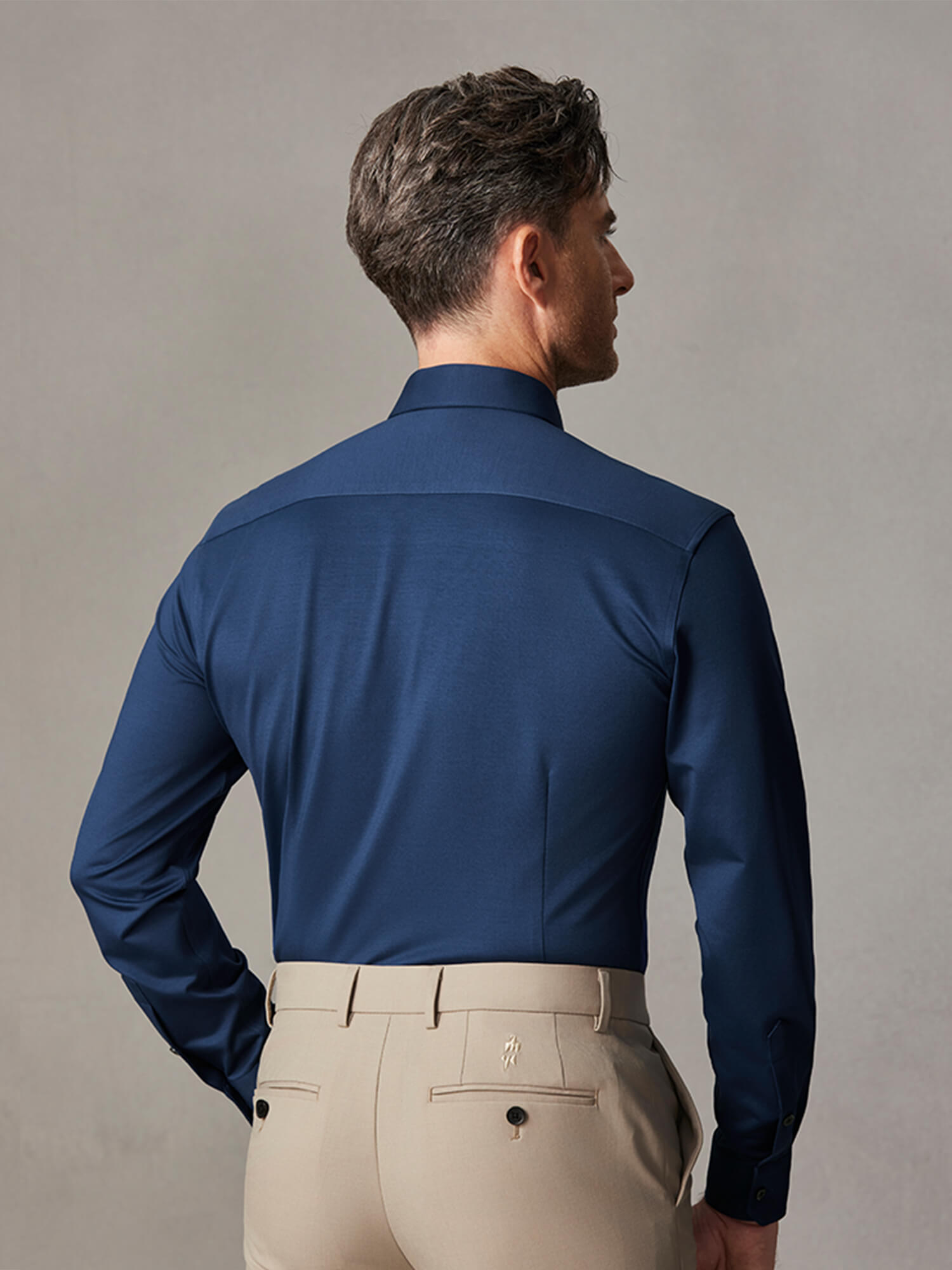 S50 Lustrous Dusk Blue Silk High-Stretch Shirt​-Own Dream Shirts-Dress Shirts for Men