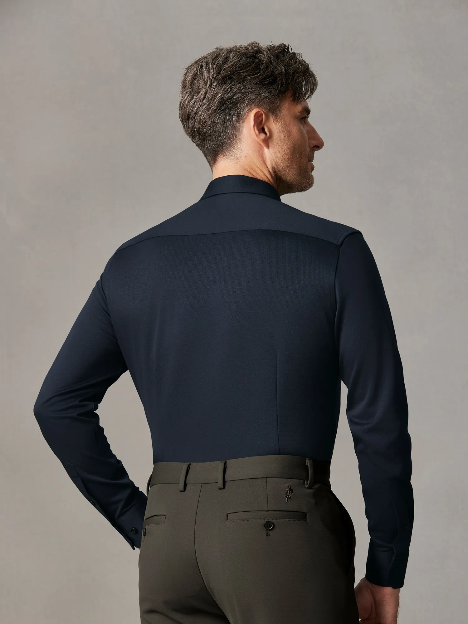 Midnight Navy Wool-Silk Stretch Shirt