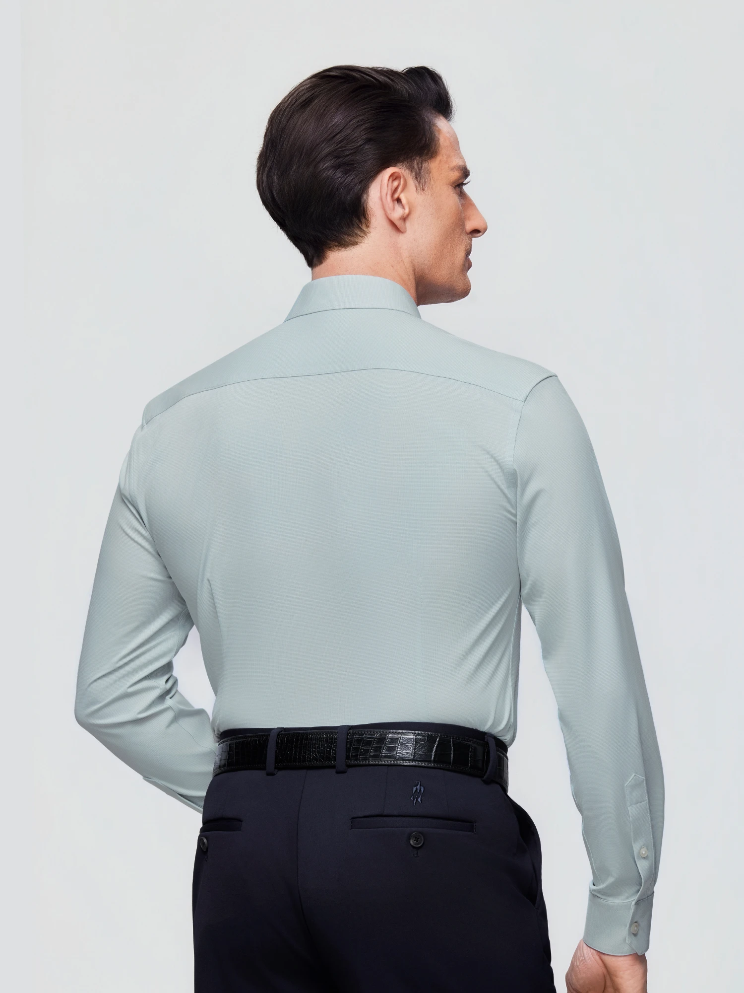 Jade Green Plaid Stretch Shirt