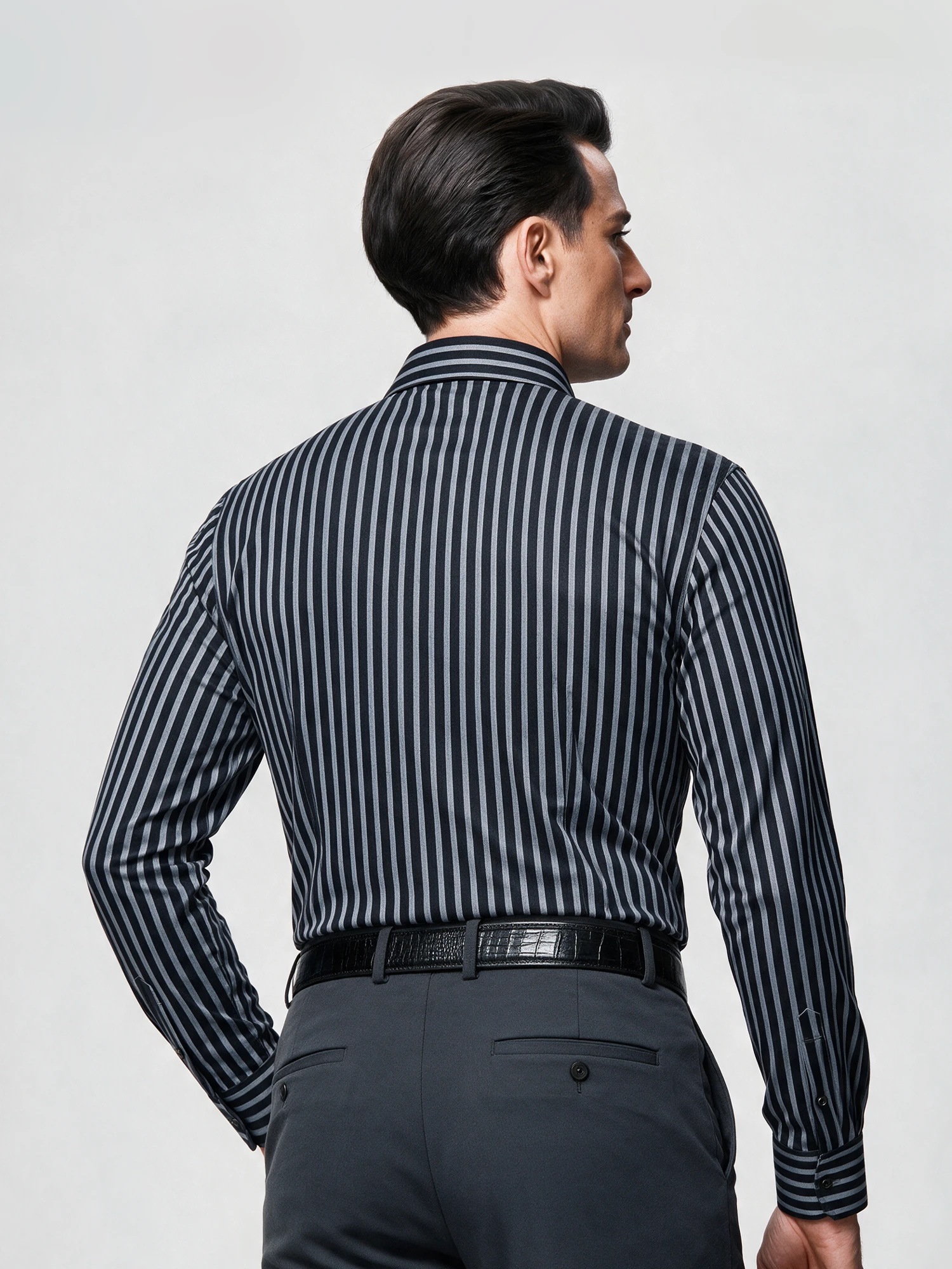 Deep Navy Stripe Stretch Shirt