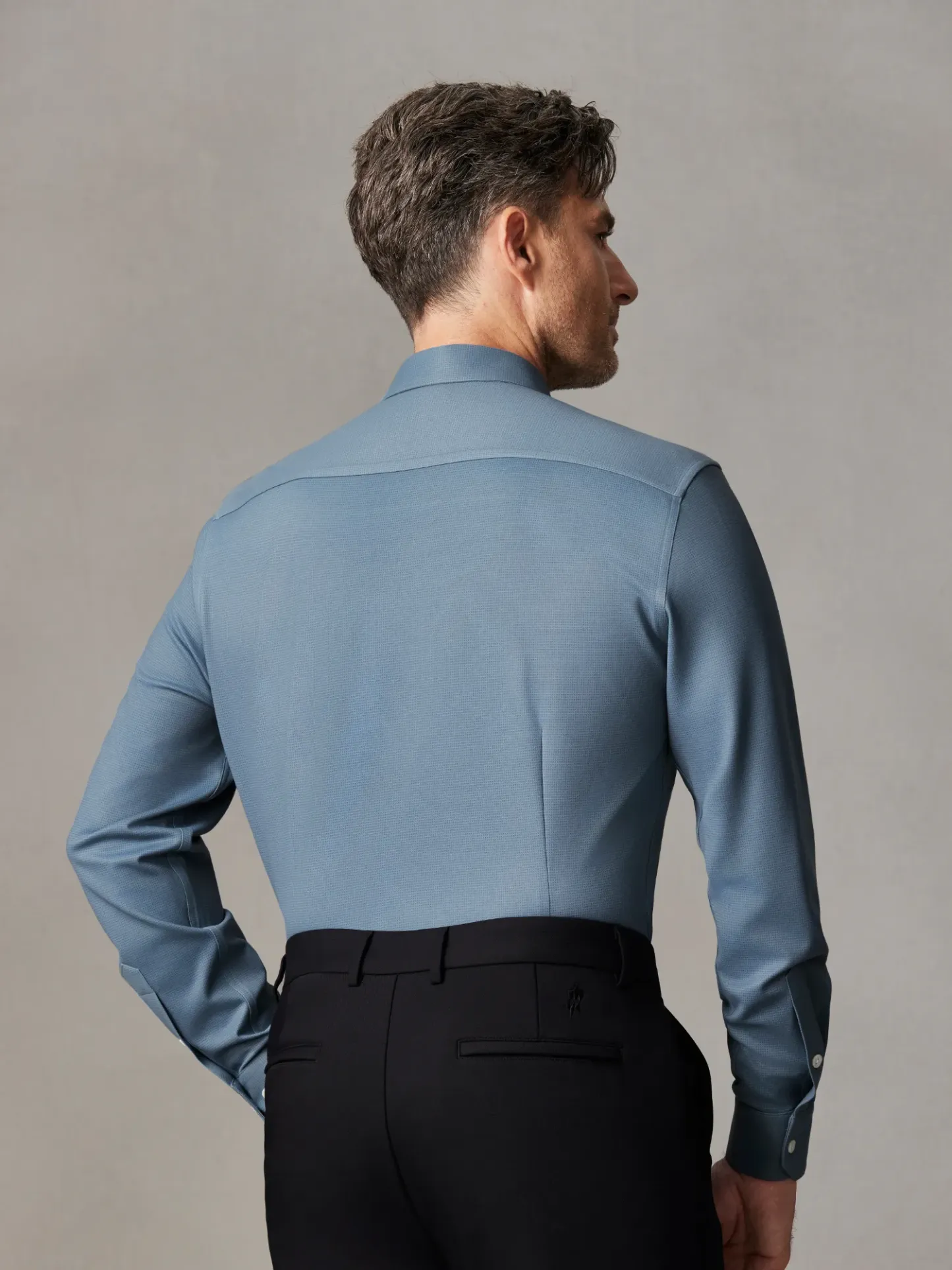 WarmTech Ultra Ice Blue Check Cashmere Stretch Shirt