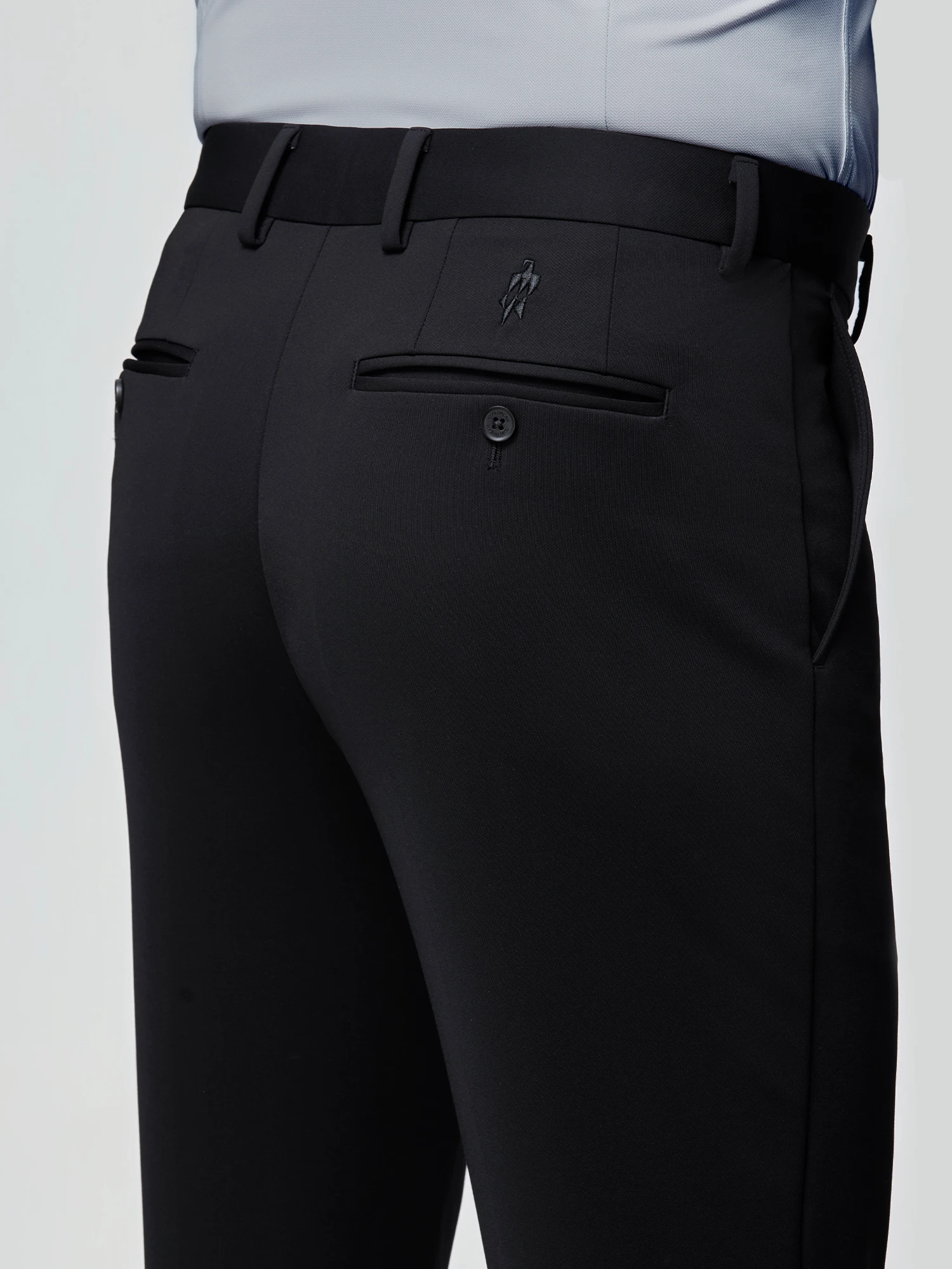 Shadow Black Silk Wool Stretch Casual Pants