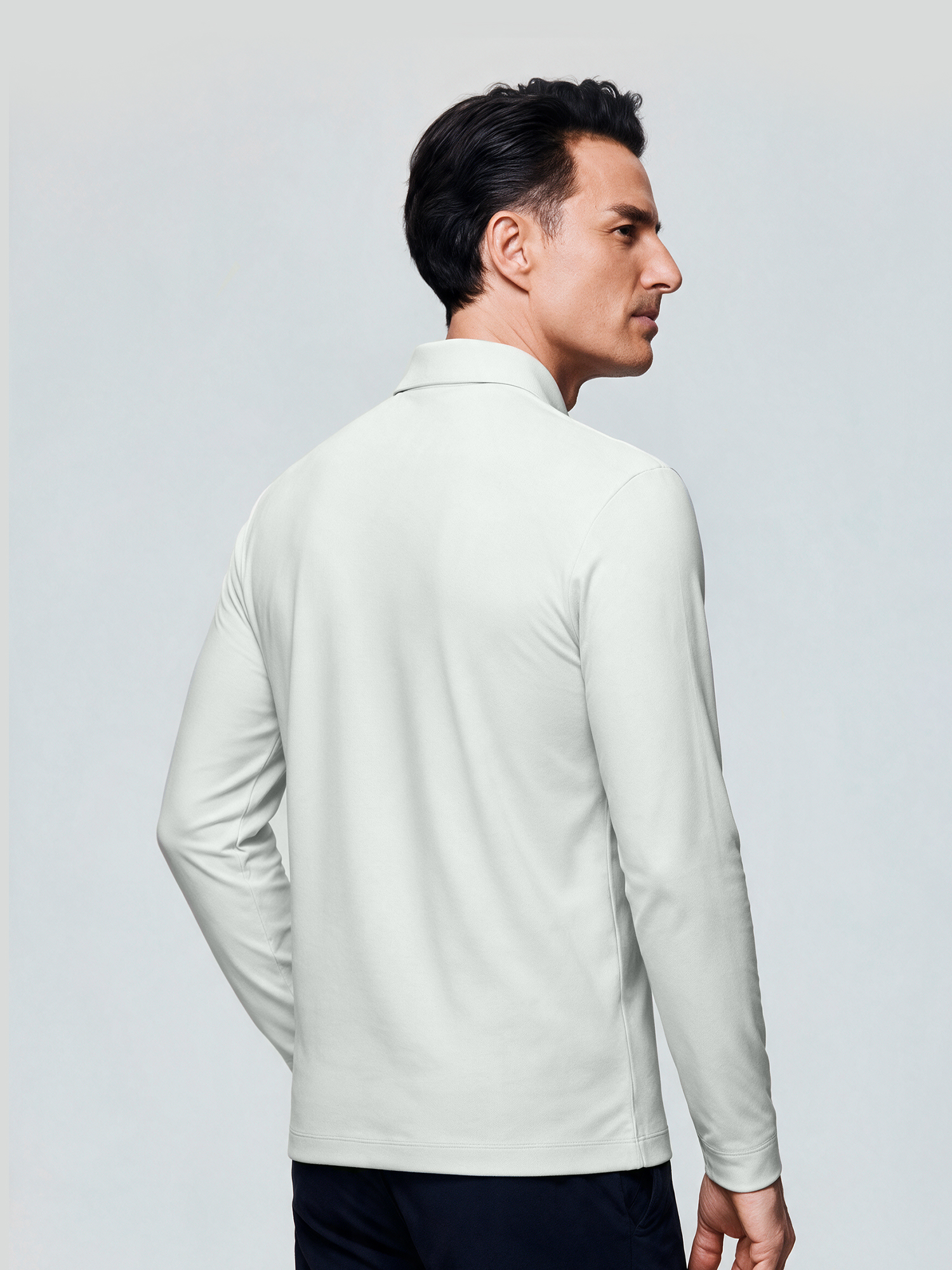Ivory White Long-Sleeve Stretch Polo
