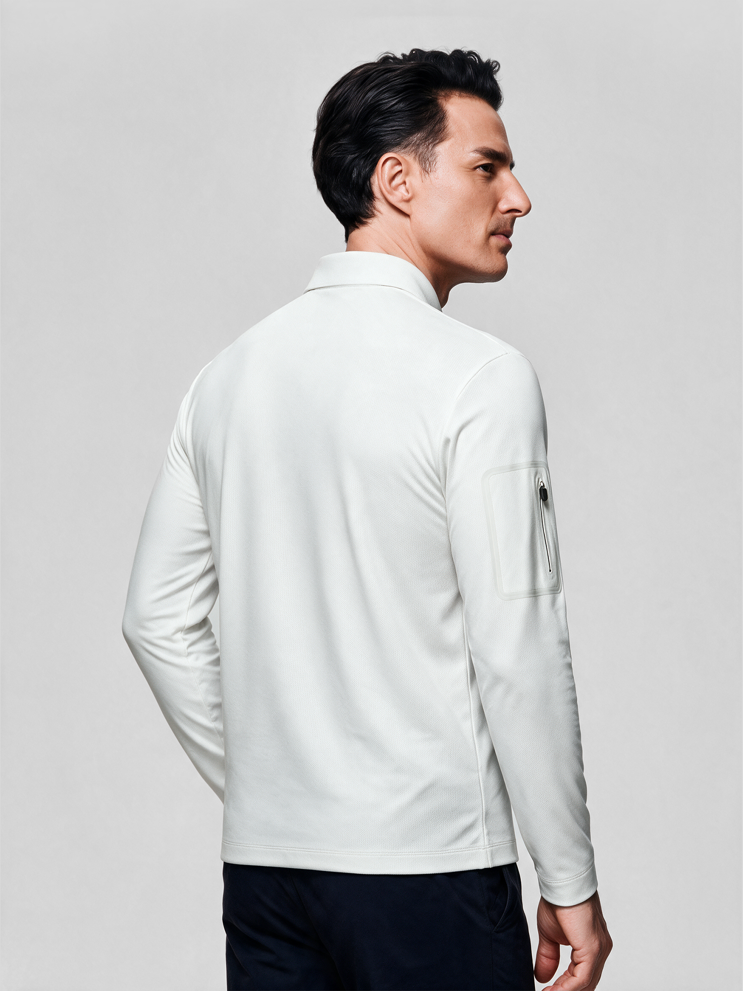 Ivory White Long-Sleeve Stretch Polo