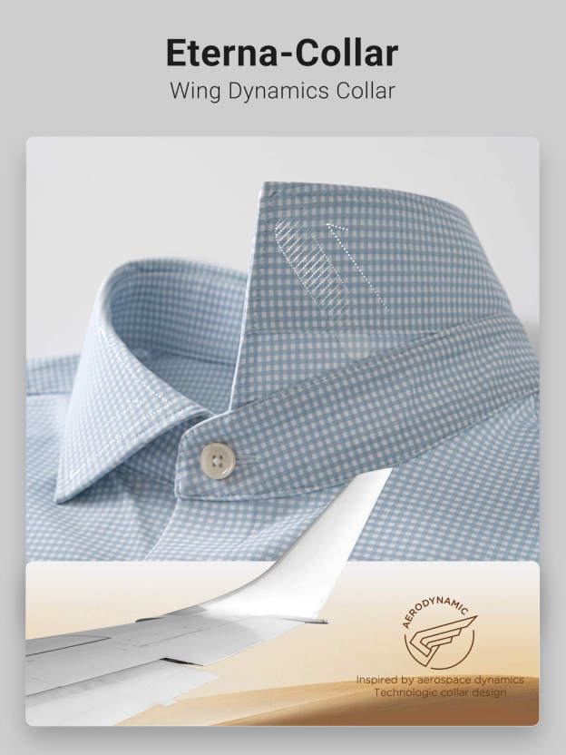 Glacier Gray Blue Check High-Stretch Short-Sleeve Shirt-OWN DREAM