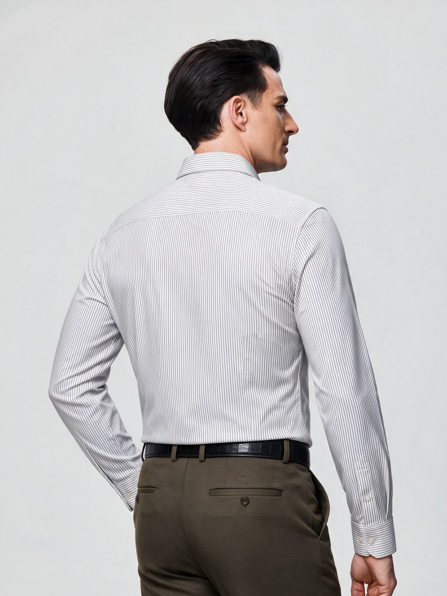 Breathable Stone Gray Stripe Stretch Shirt