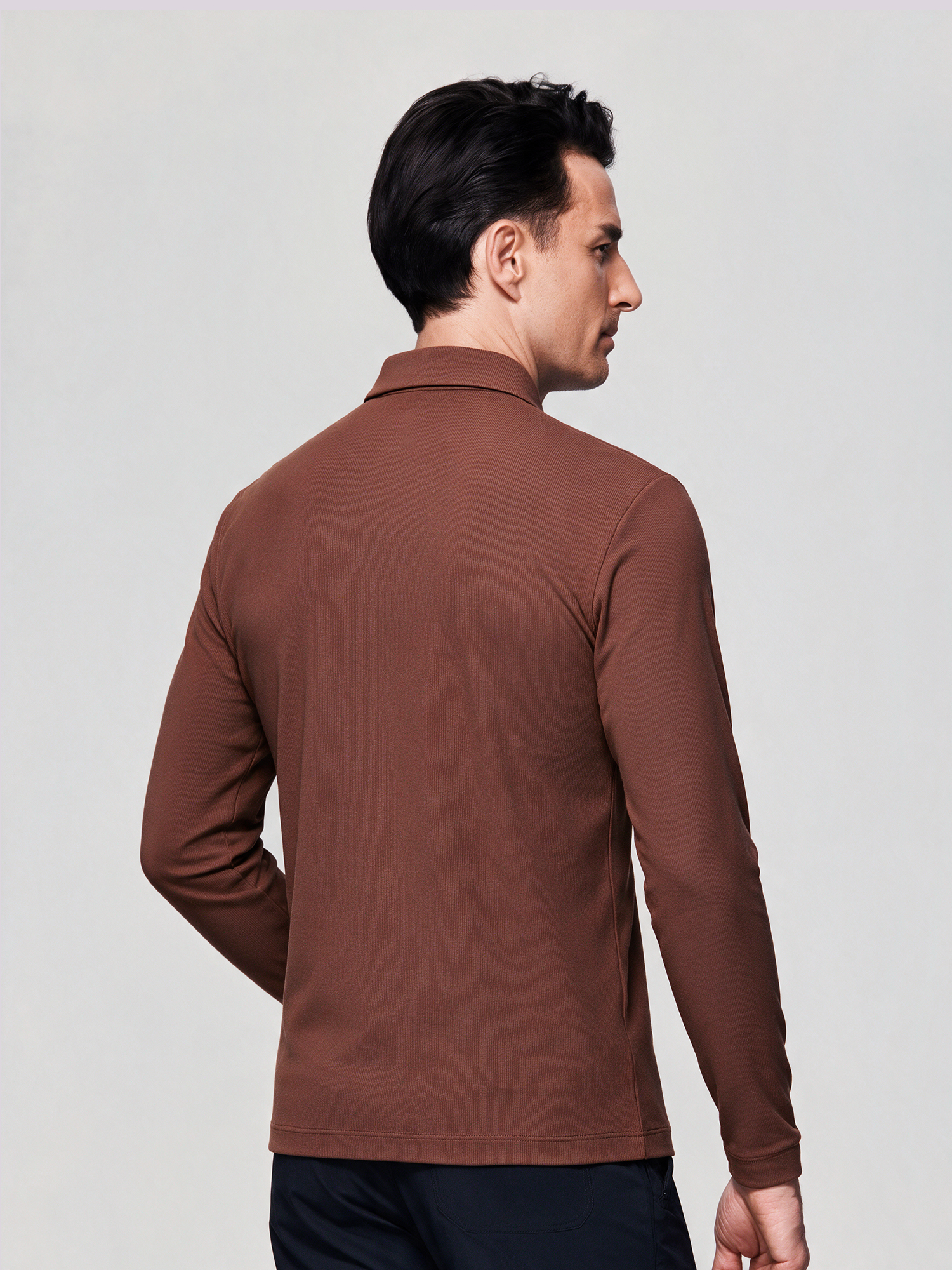 Oak Brown Long-Sleeve Stretch Polo