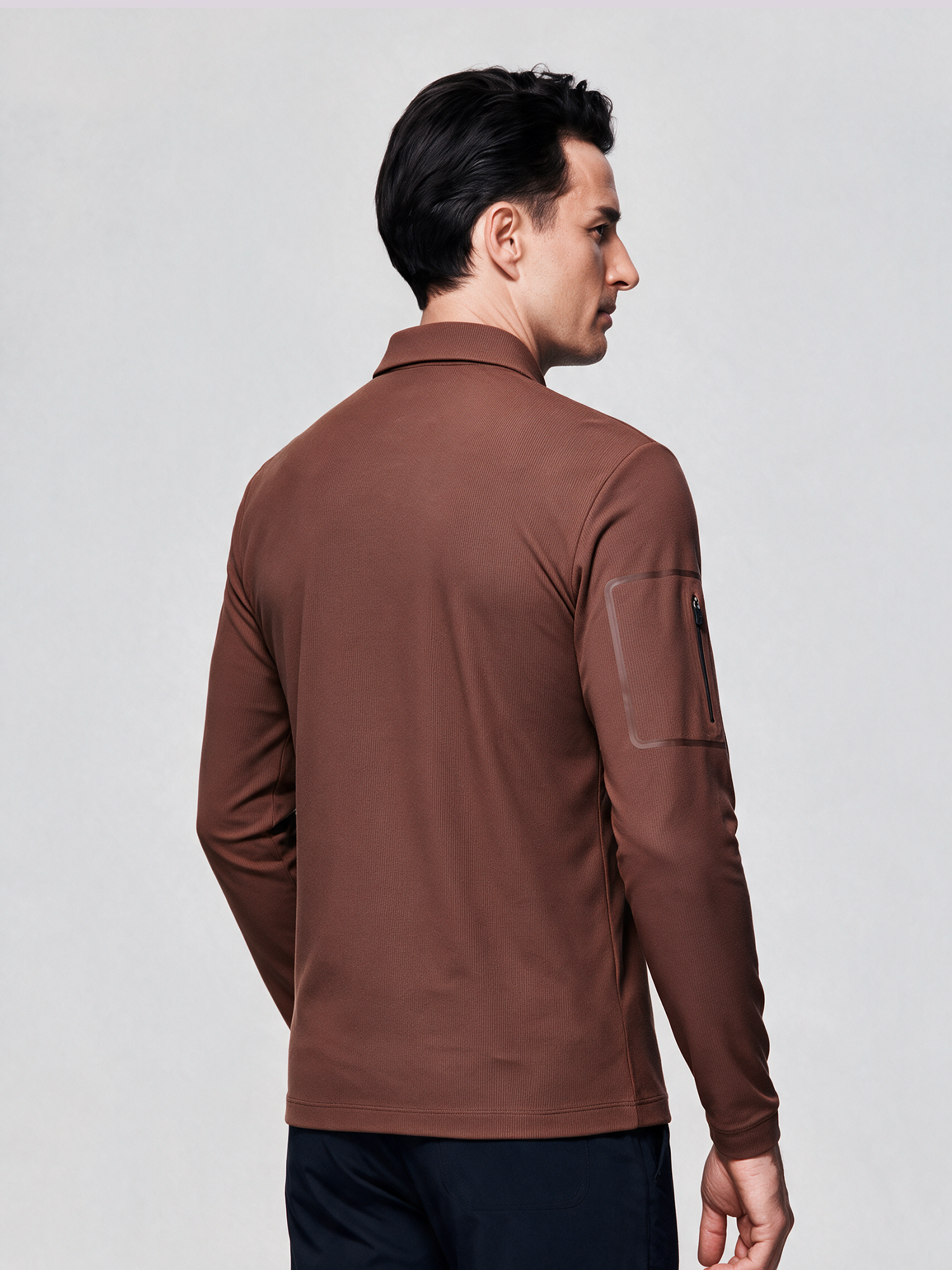 Oak Brown Long-Sleeve Stretch Polo