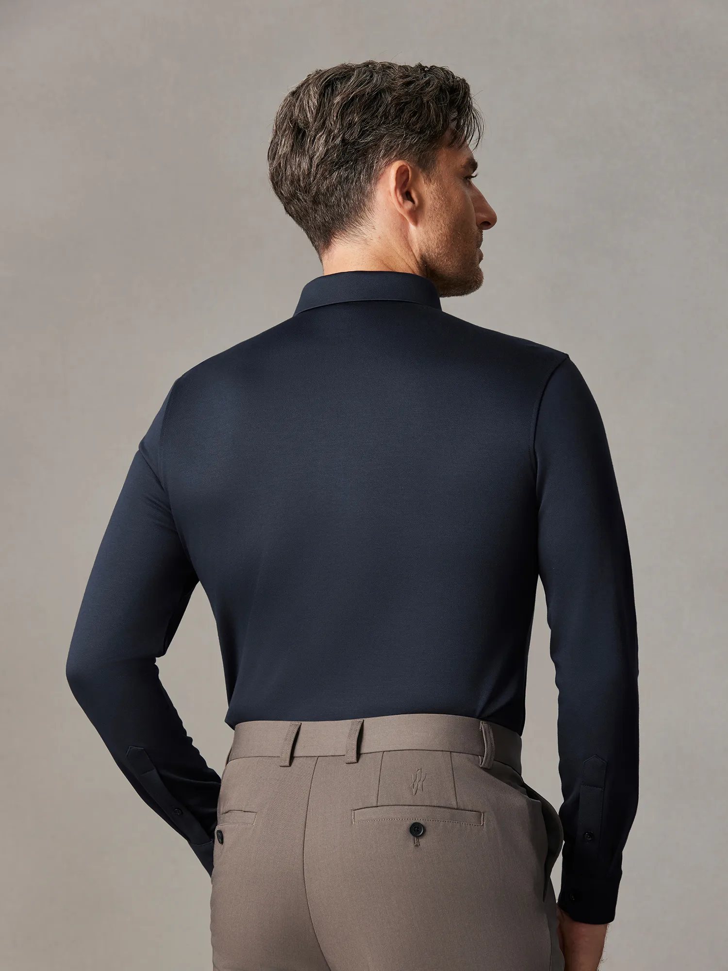 WarmTech Max Navy Blue Silk Cashmere Stretch Polo