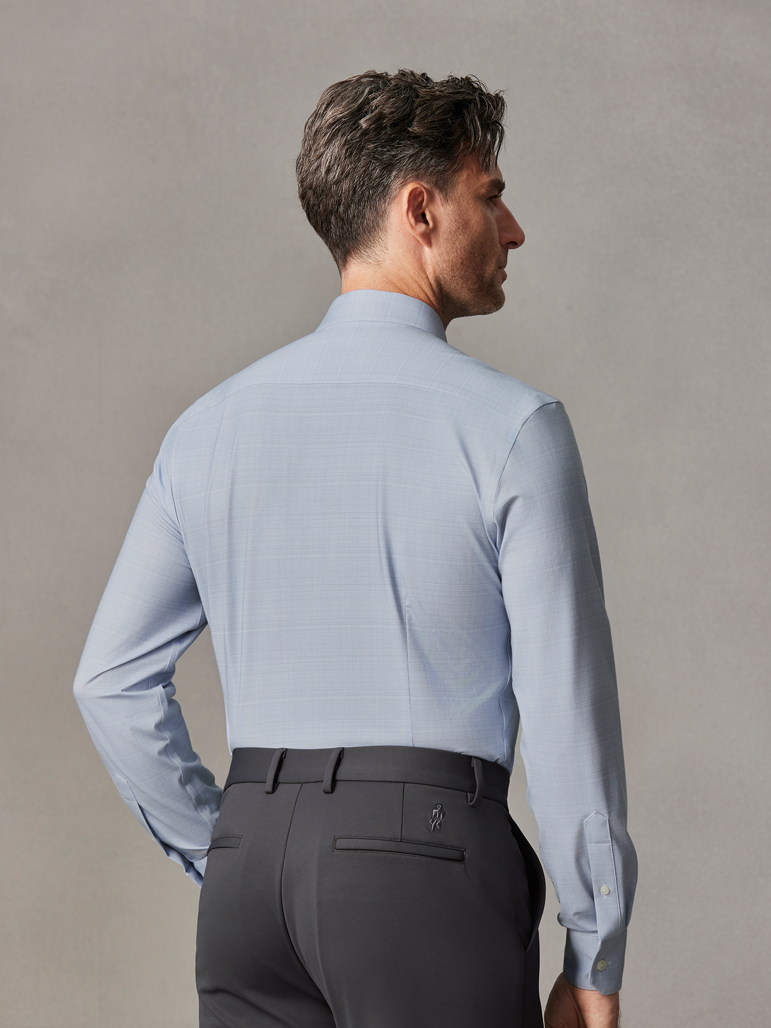 Mist Grey Cloudweave Pima Cotton High-Stretch Mulberry Silk Dress Shirt-Own Dream Shirts-Dress Shirts for Men