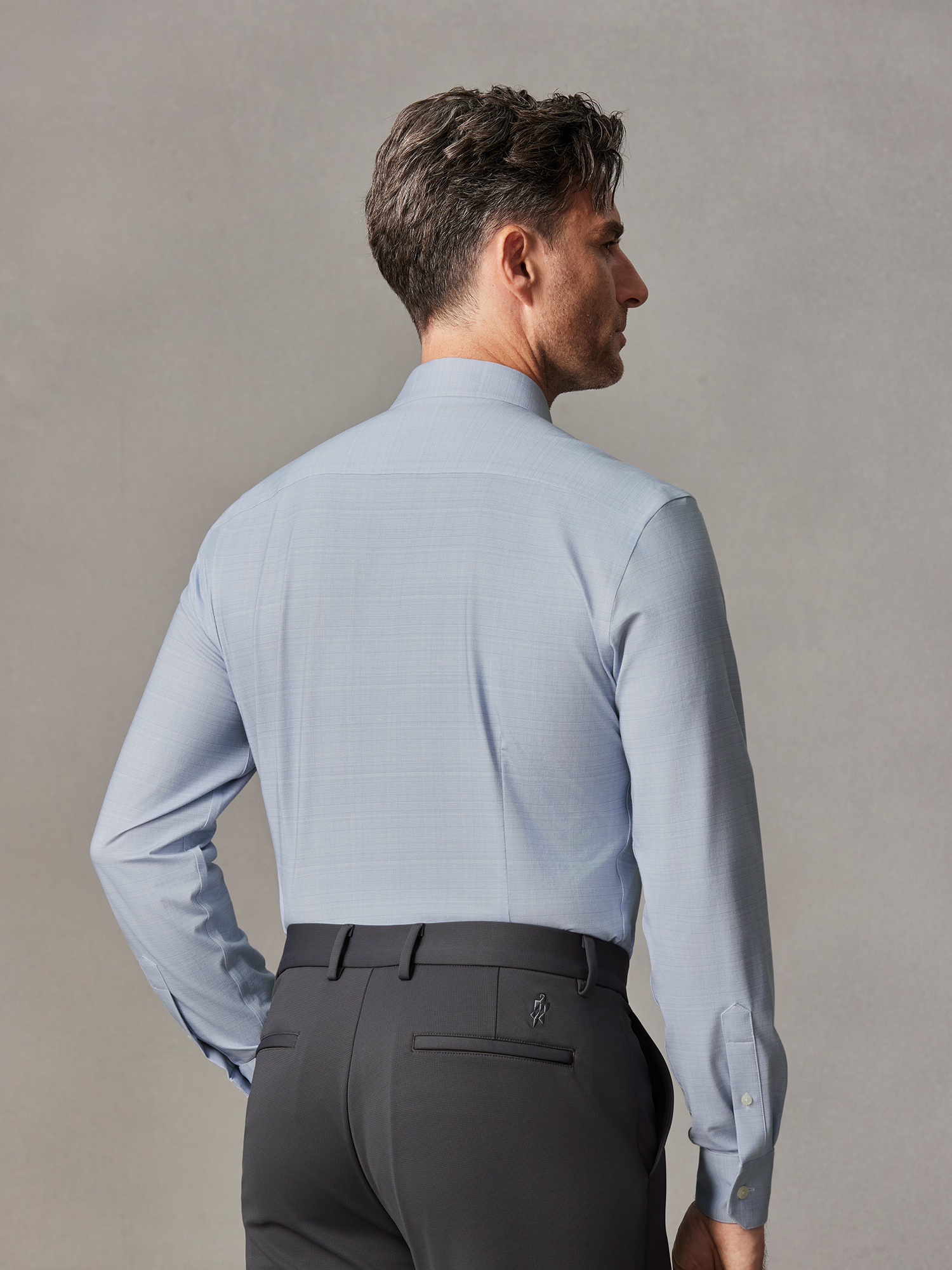 Mist Grey Cloudweave Pima Cotton High-Stretch Mulberry Silk Dress Shirt-Own Dream Shirts-Dress Shirts for Men