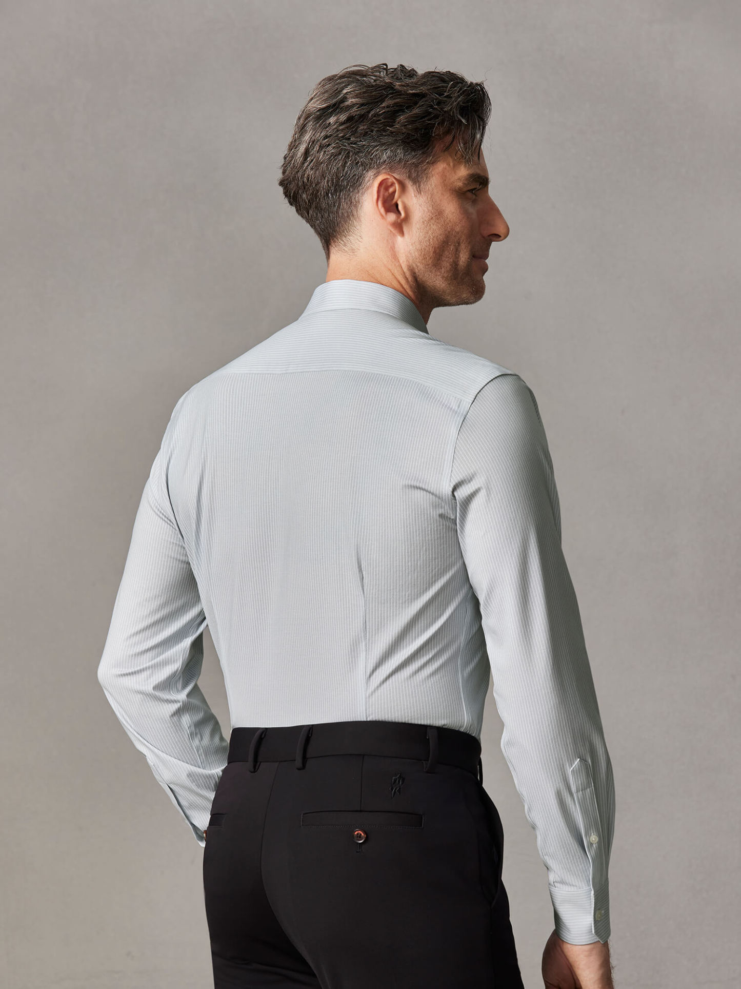 Mist Gray Stripe Pima Cotton High-Stretch Dress Shirt-Own Dream Shirts-Dress Shirts for Men