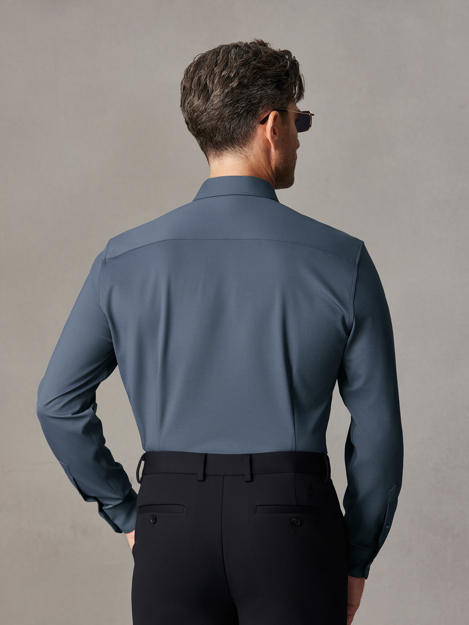 Deep Sea Blue Wool Check High-Stretch Shirt-Own Dream Shirts-Dress Shirts for Men