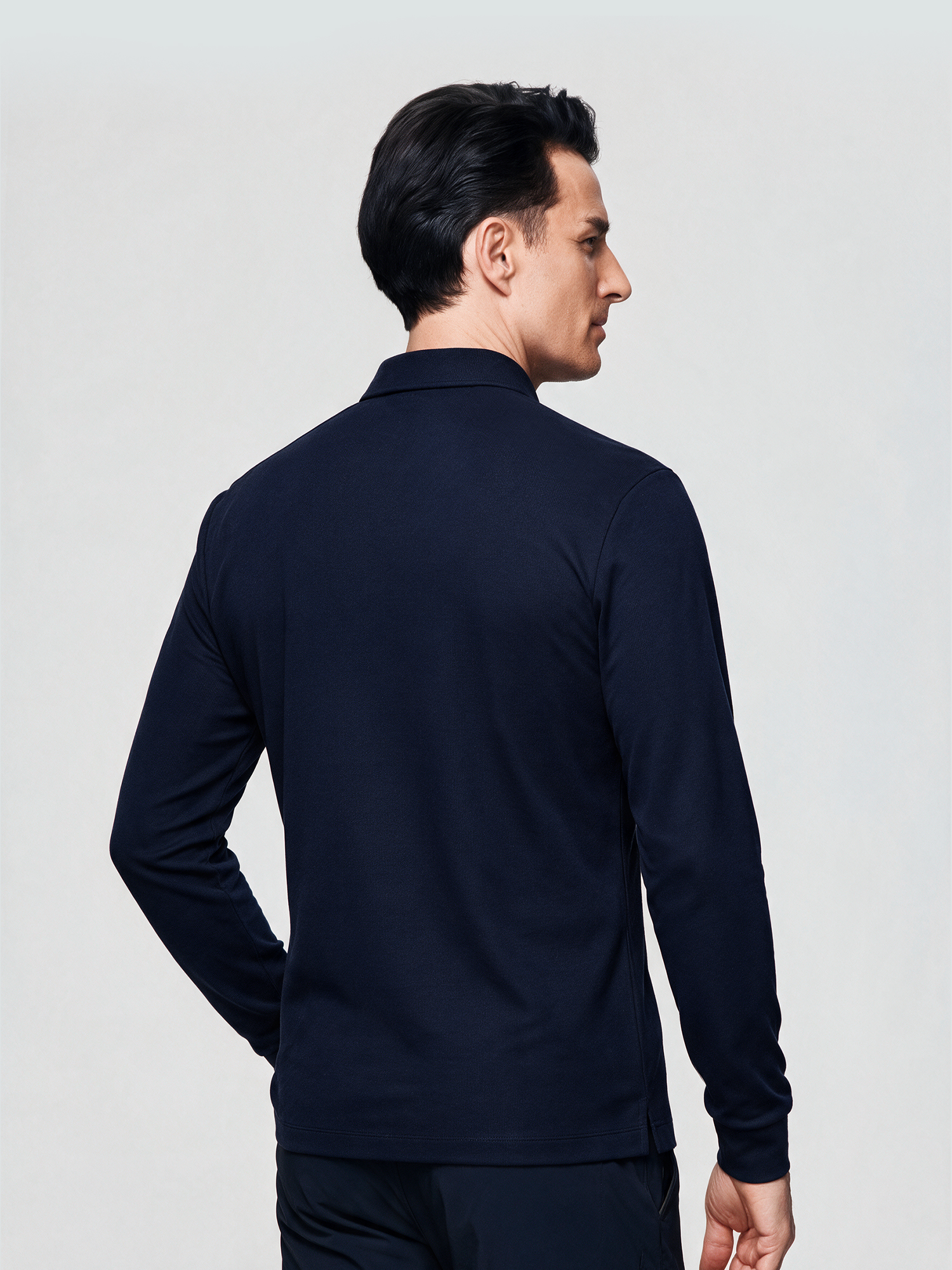 Deep Navy Long-Sleeve Stretch Polo