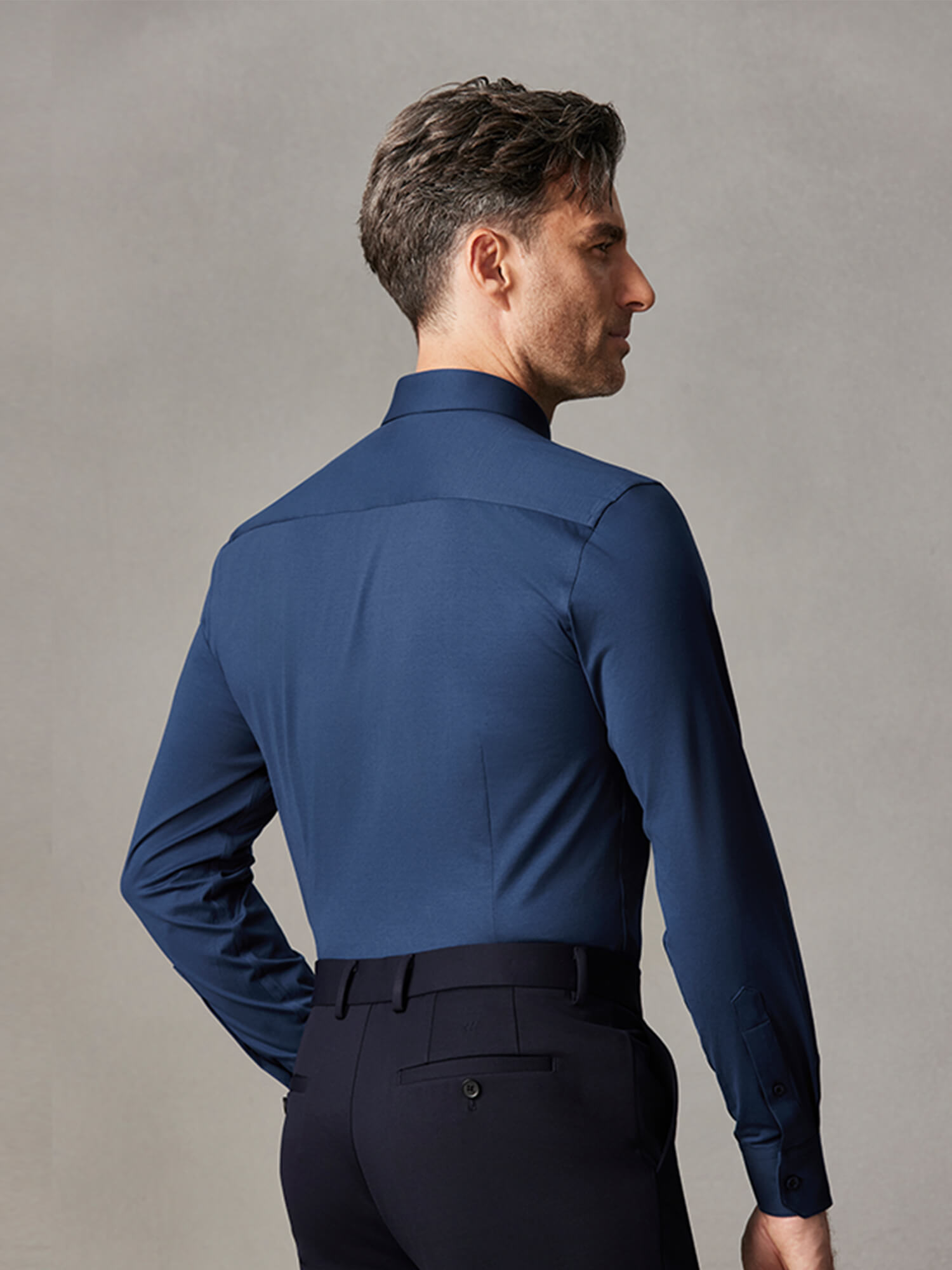 100S Thread Count High-Stretch Navy Blue Shirt