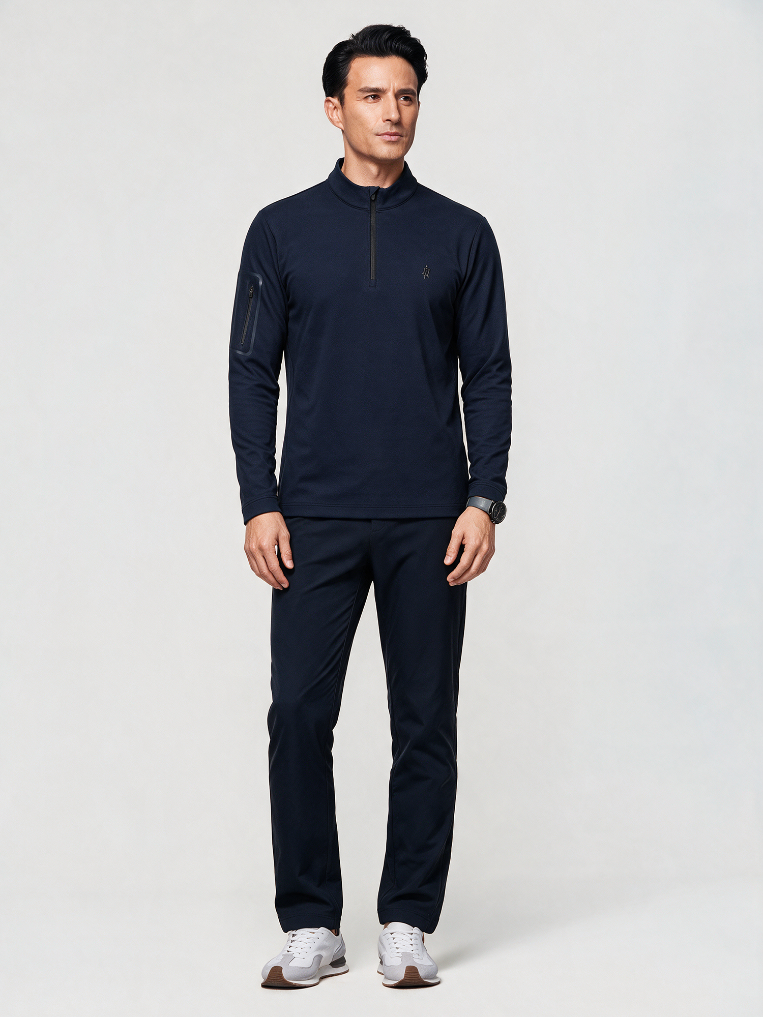 Deep Navy Long-Sleeve Stretch Polo