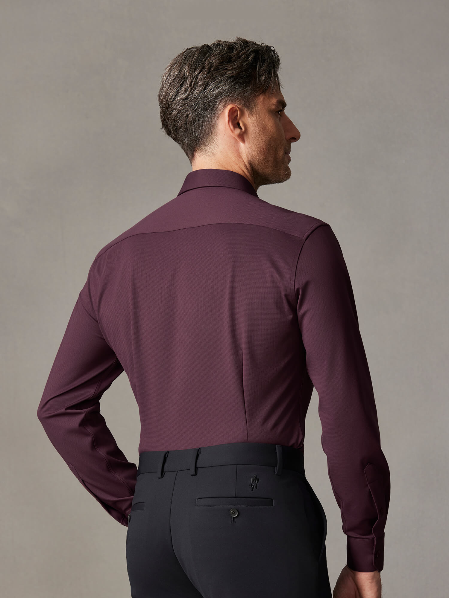 Burgundy Wool Check High-Stretch Shirt-Own Dream Shirts-Dress Shirts for Men